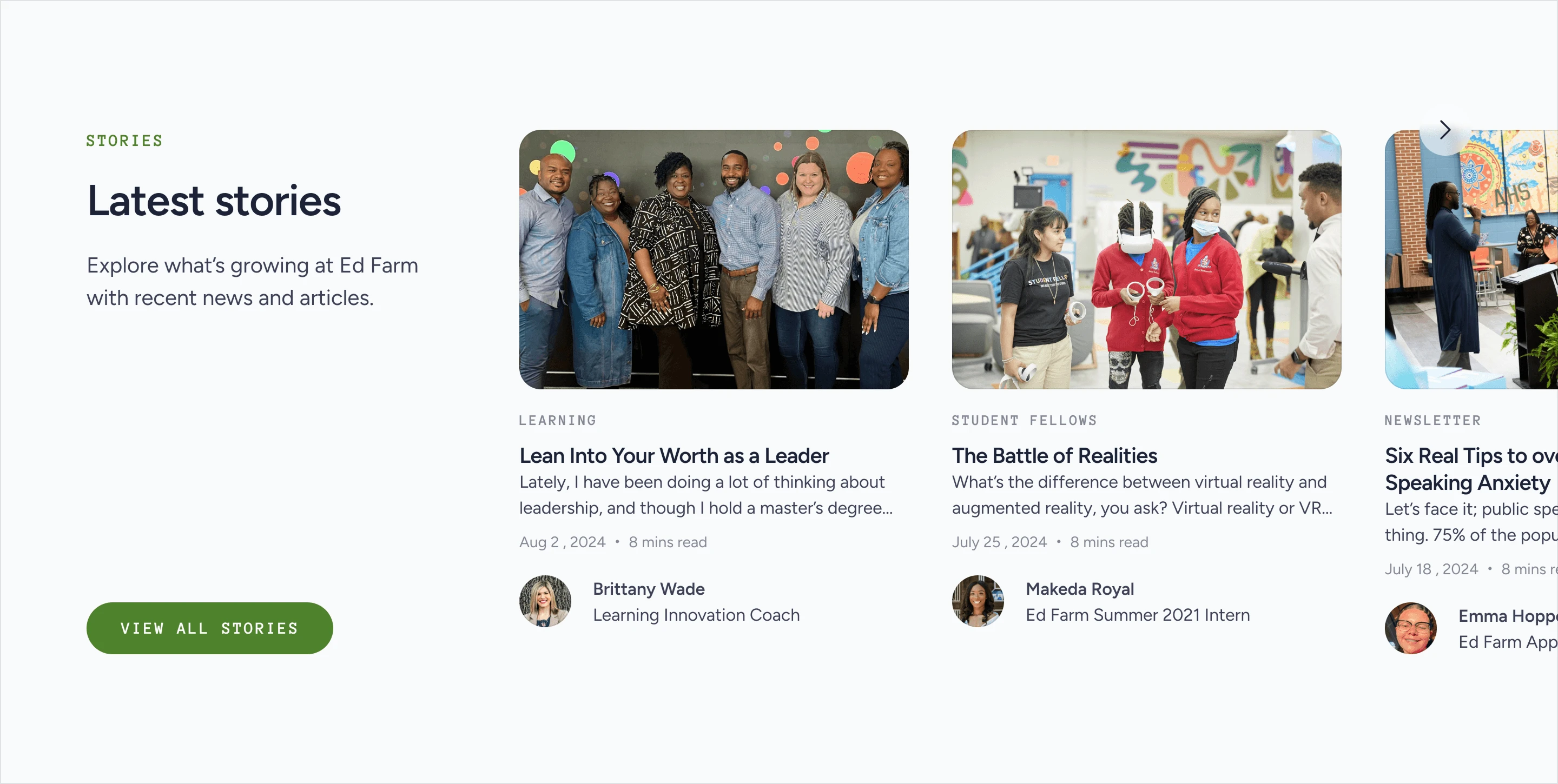 Keeping current programs and community stories visible through reusable editorial content.