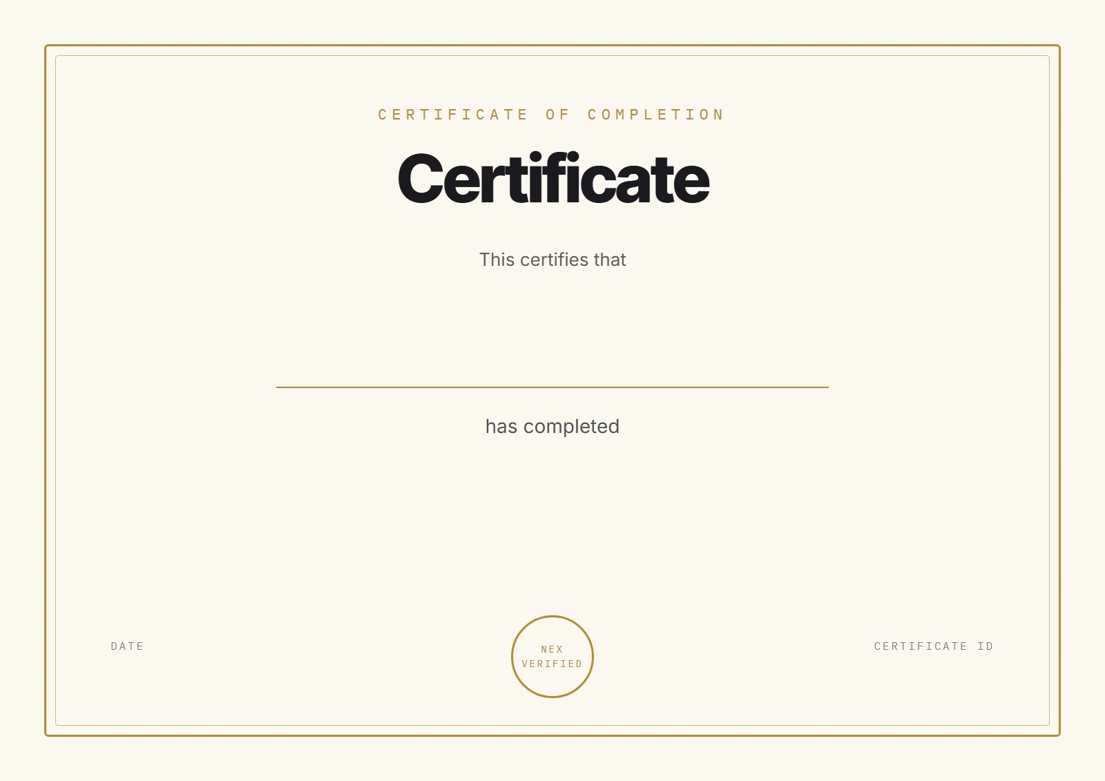 Blank certificate base template, dynamic fields empty