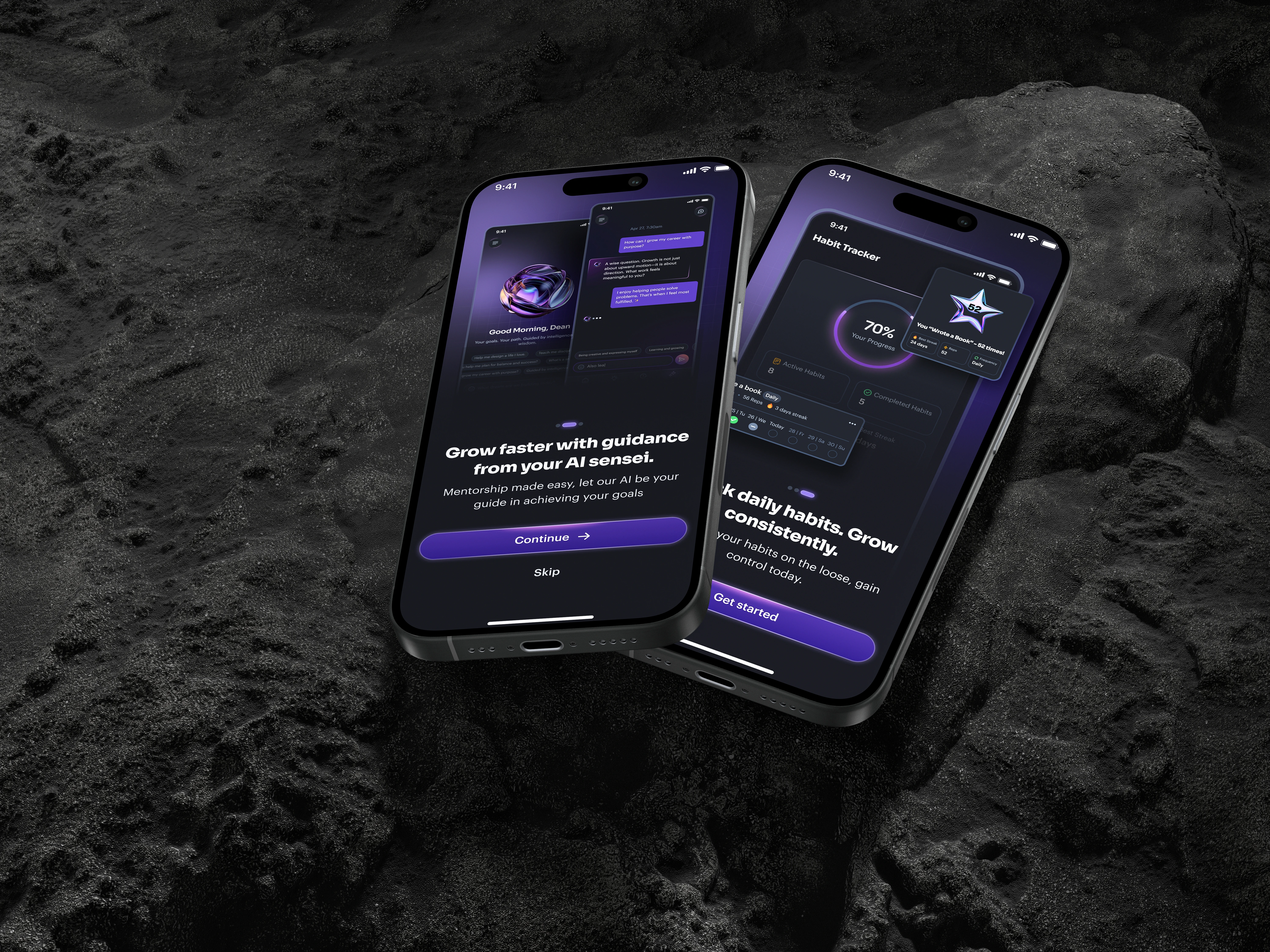 Mockup of the onboarding screens