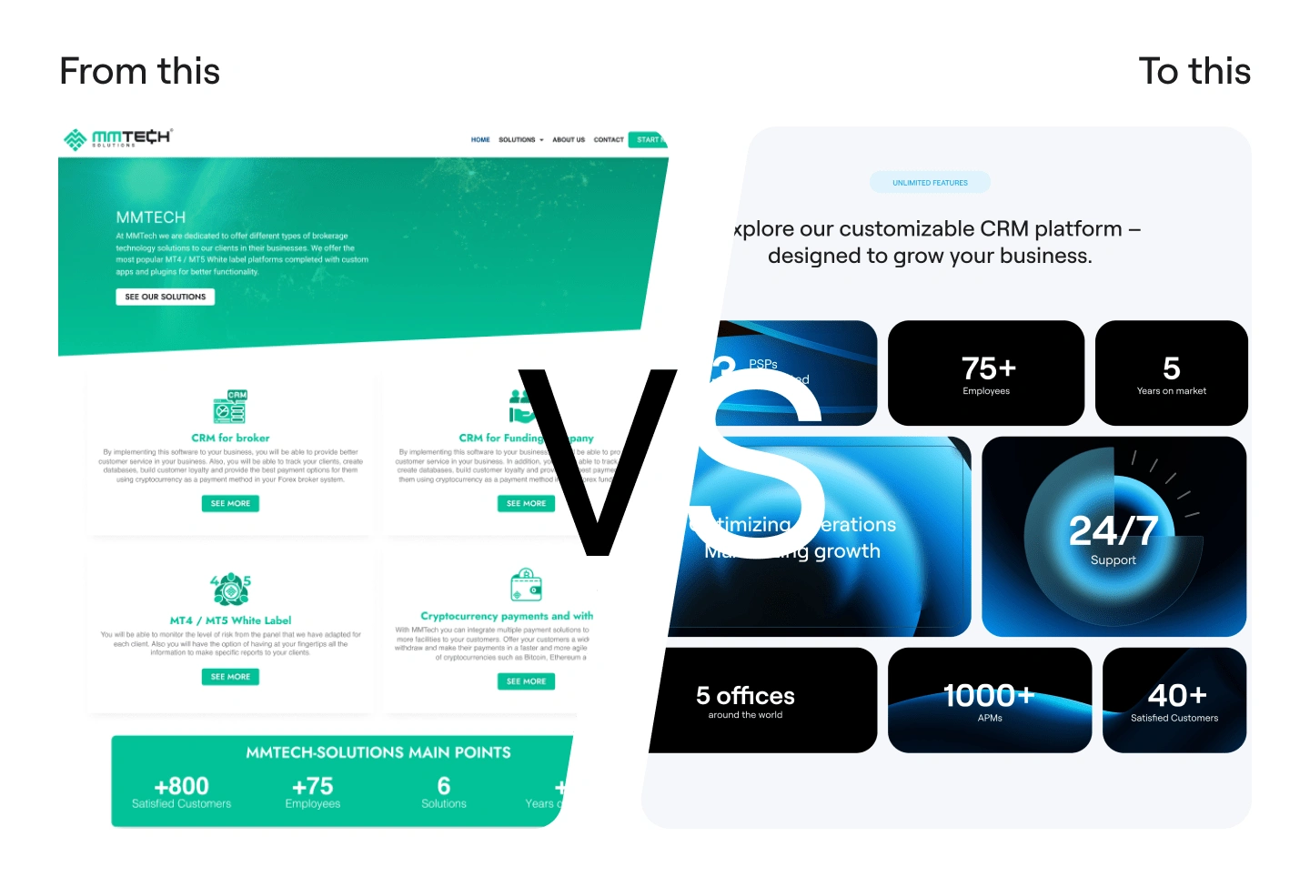 Comparison of the previous site and the new one