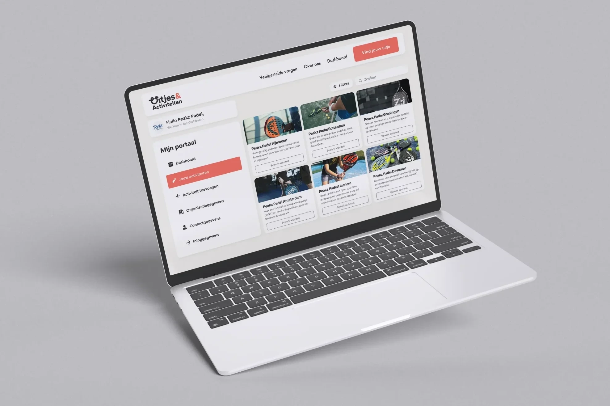 Front end dashboard of the website