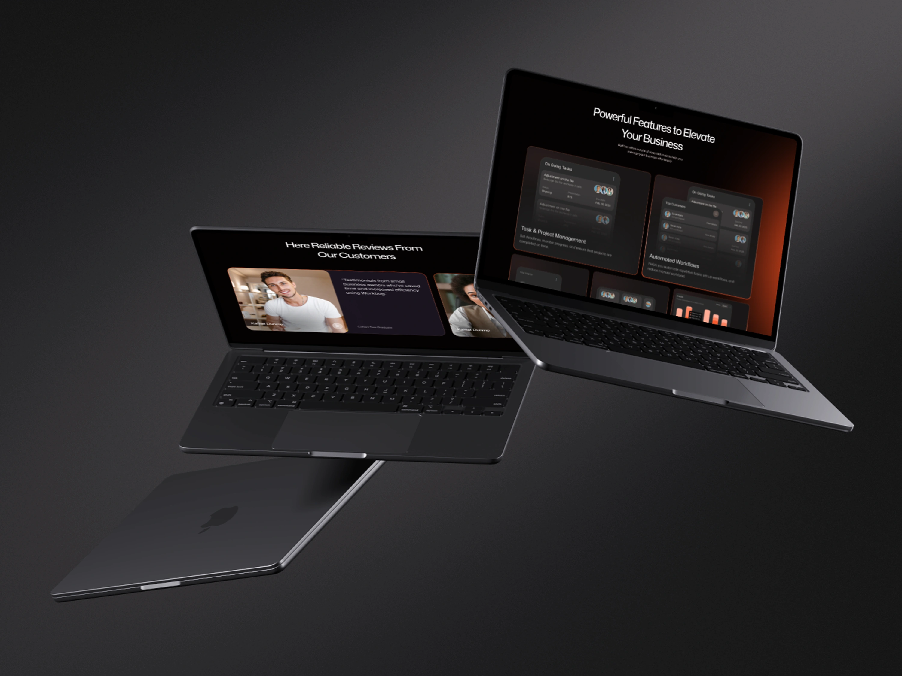 Testimonial and feature sections