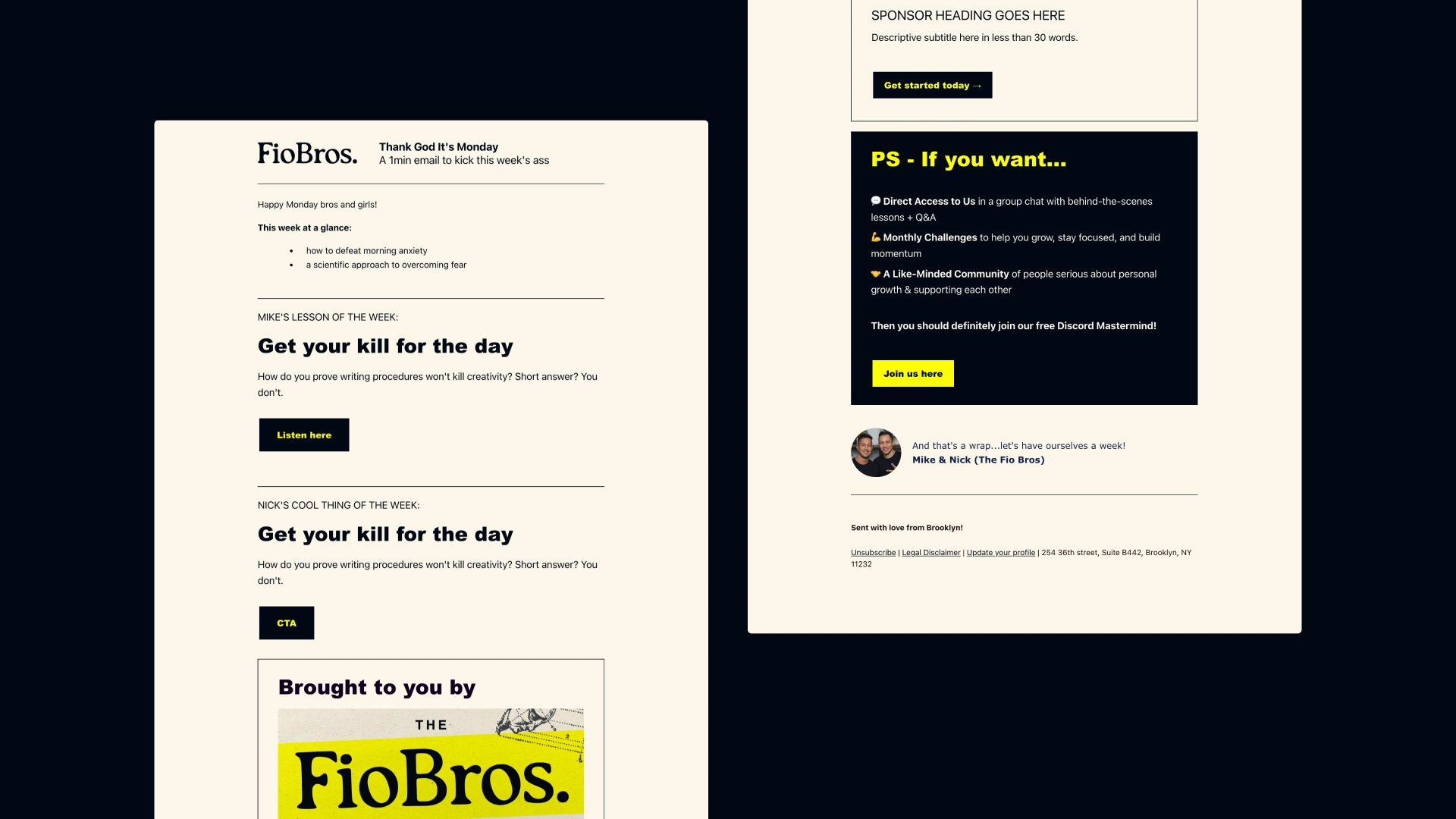 Kit email template for the Fio Bros