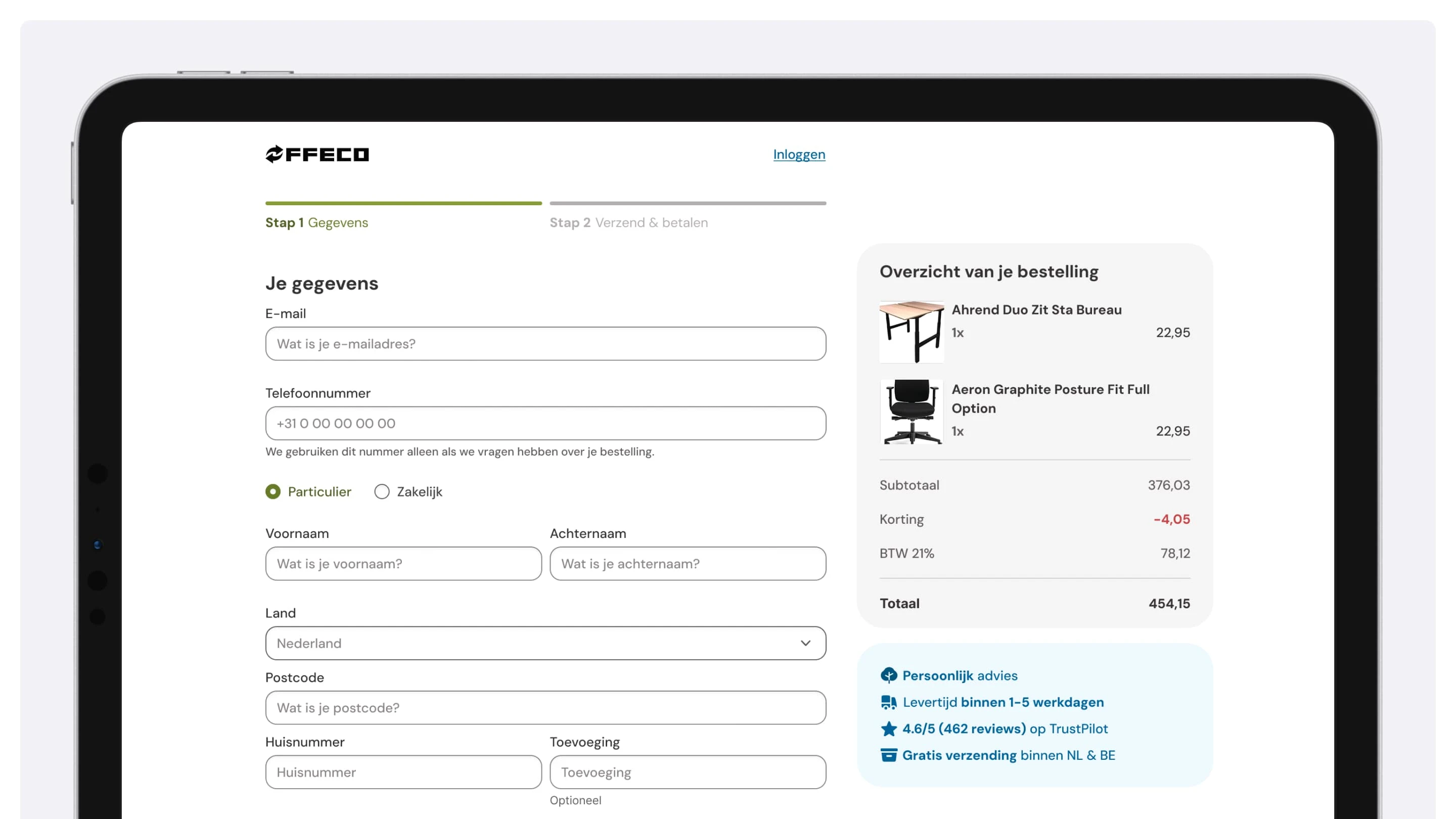 Offeco's check out flow on desktop