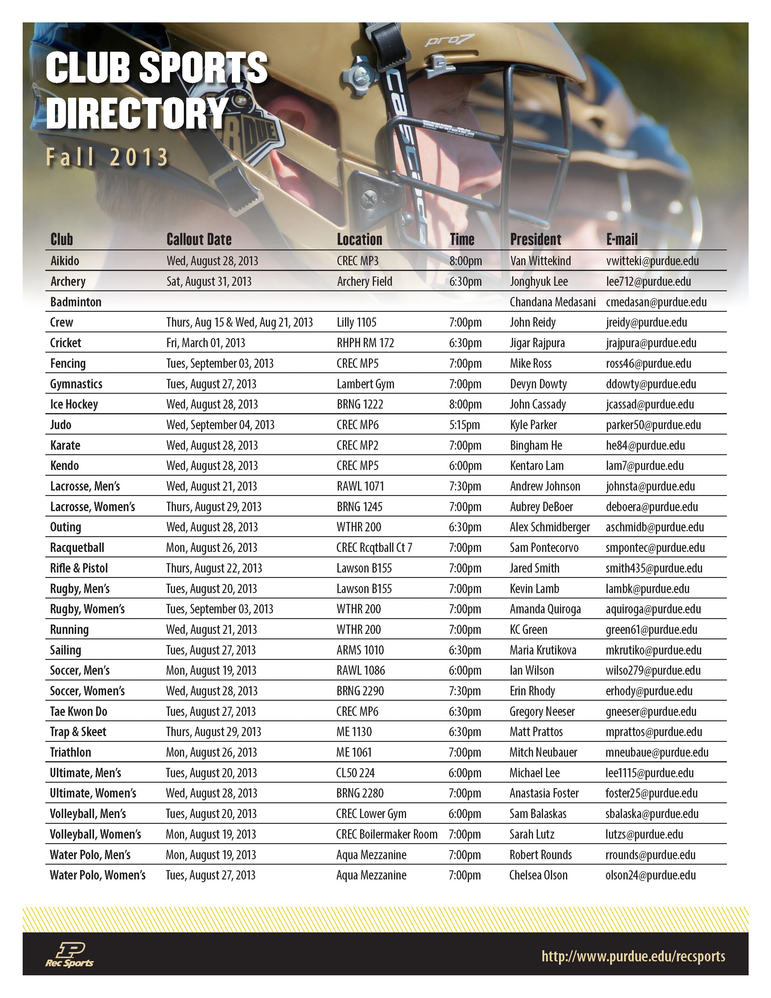 Club Sports call-out