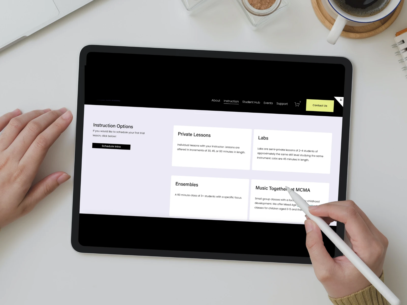Re-designed music instruction option page