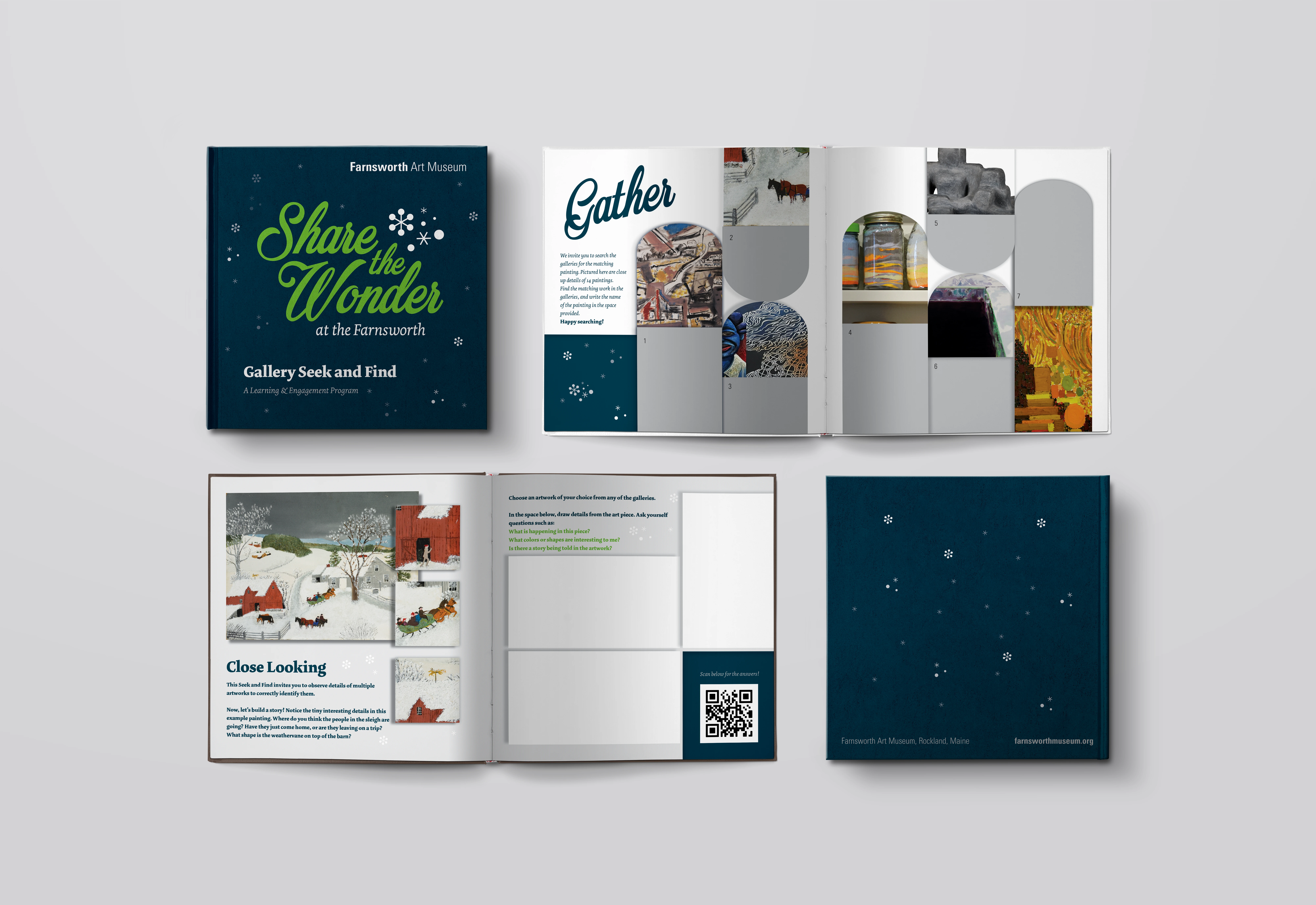 Gallery activity booklet encouraging museum visitors to explore the gallery to find the matching paintings.