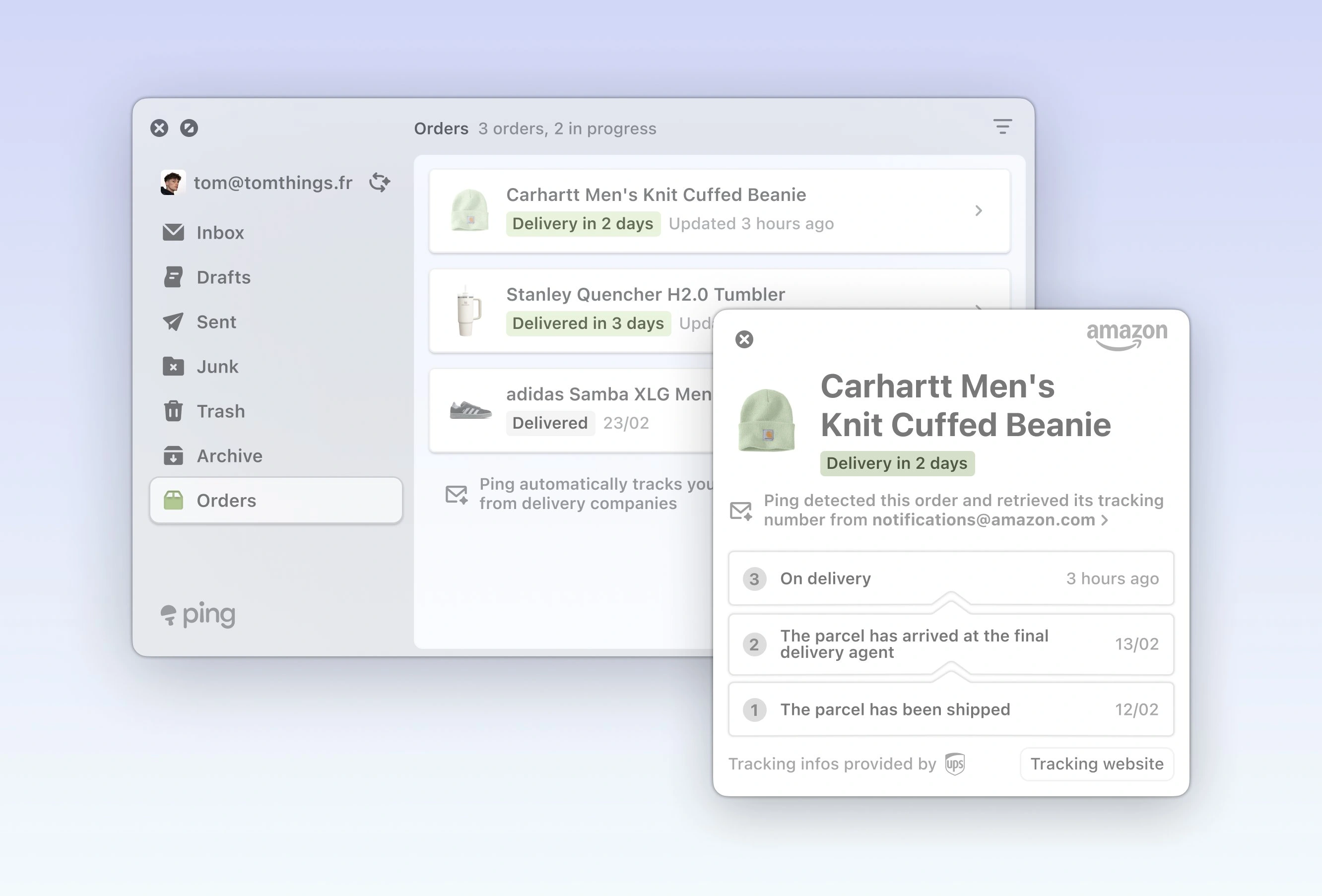 the inbox tab of Ping Mail