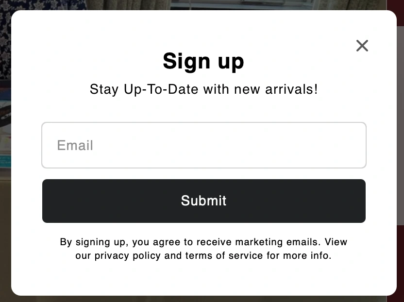 Sign up pop-up(s)