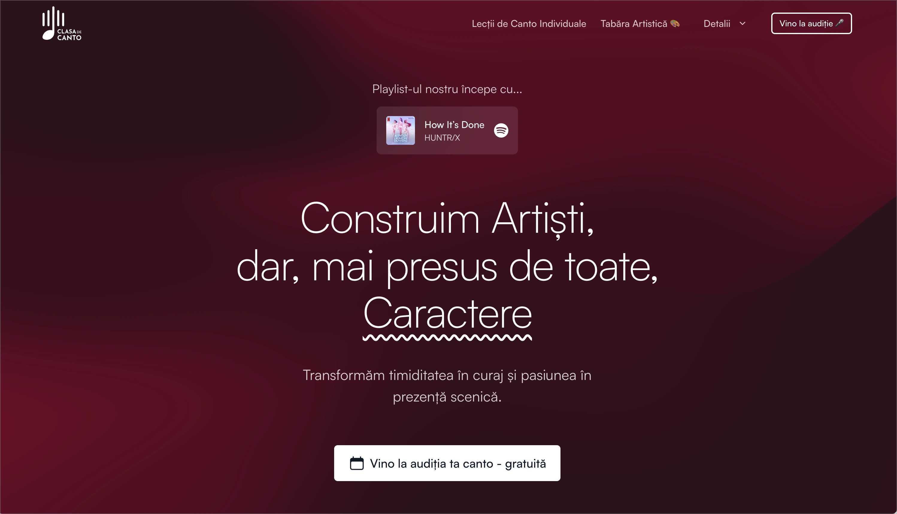 Hero Section (Featuring a "Our playlist starts with this song" section)