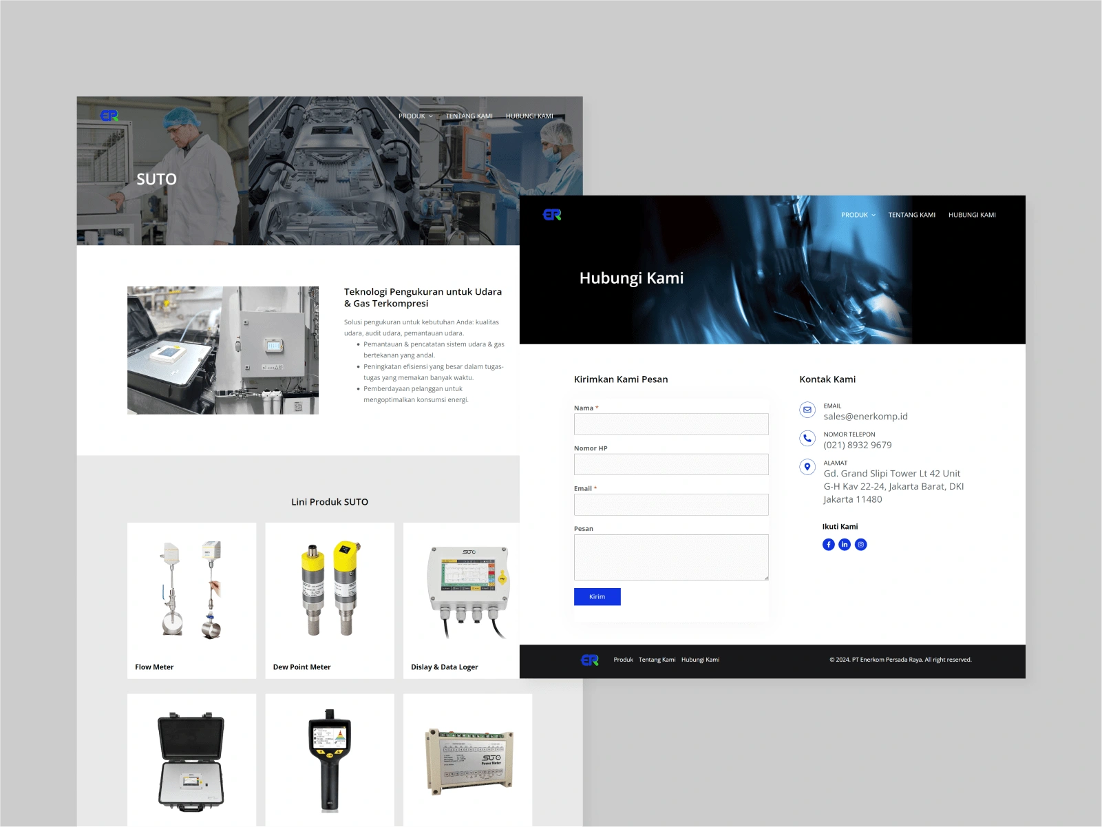 Preview of the desktop version of Product & Contact Us page