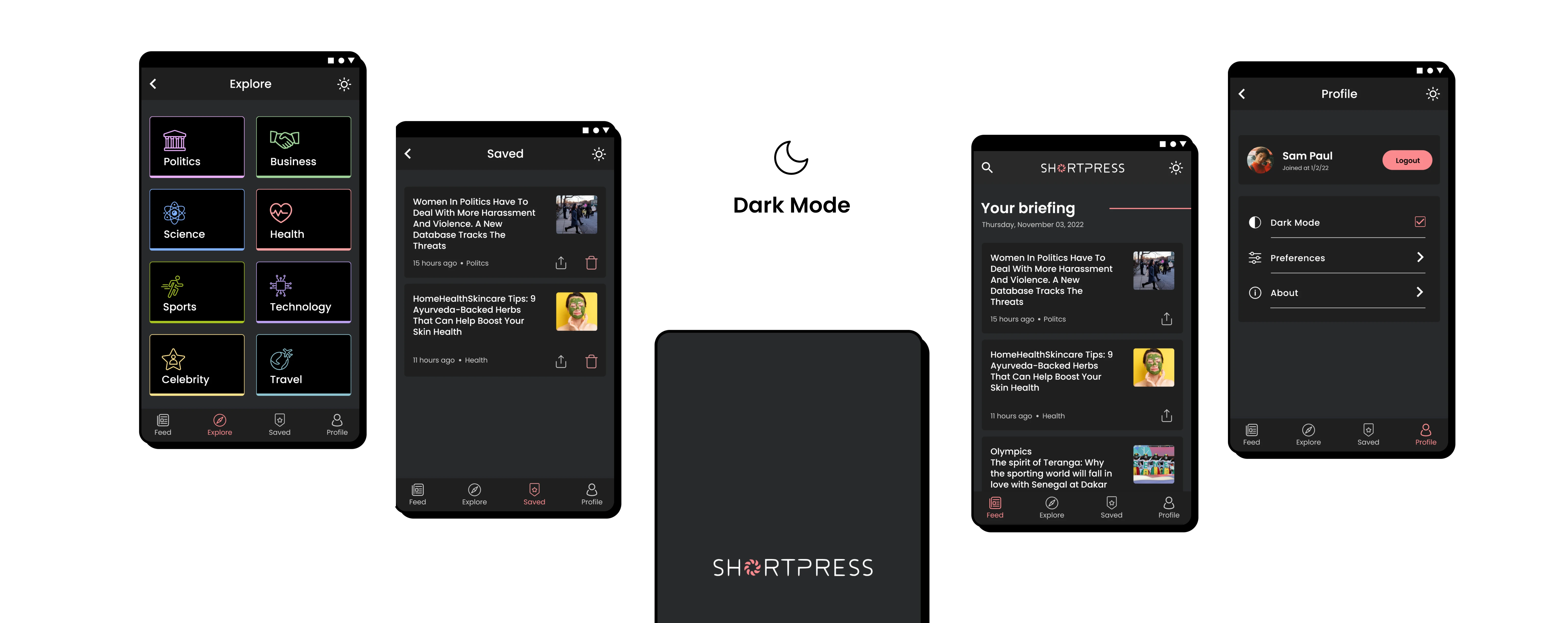 To enhance readability across different environments, the app supports both light and dark modes. 