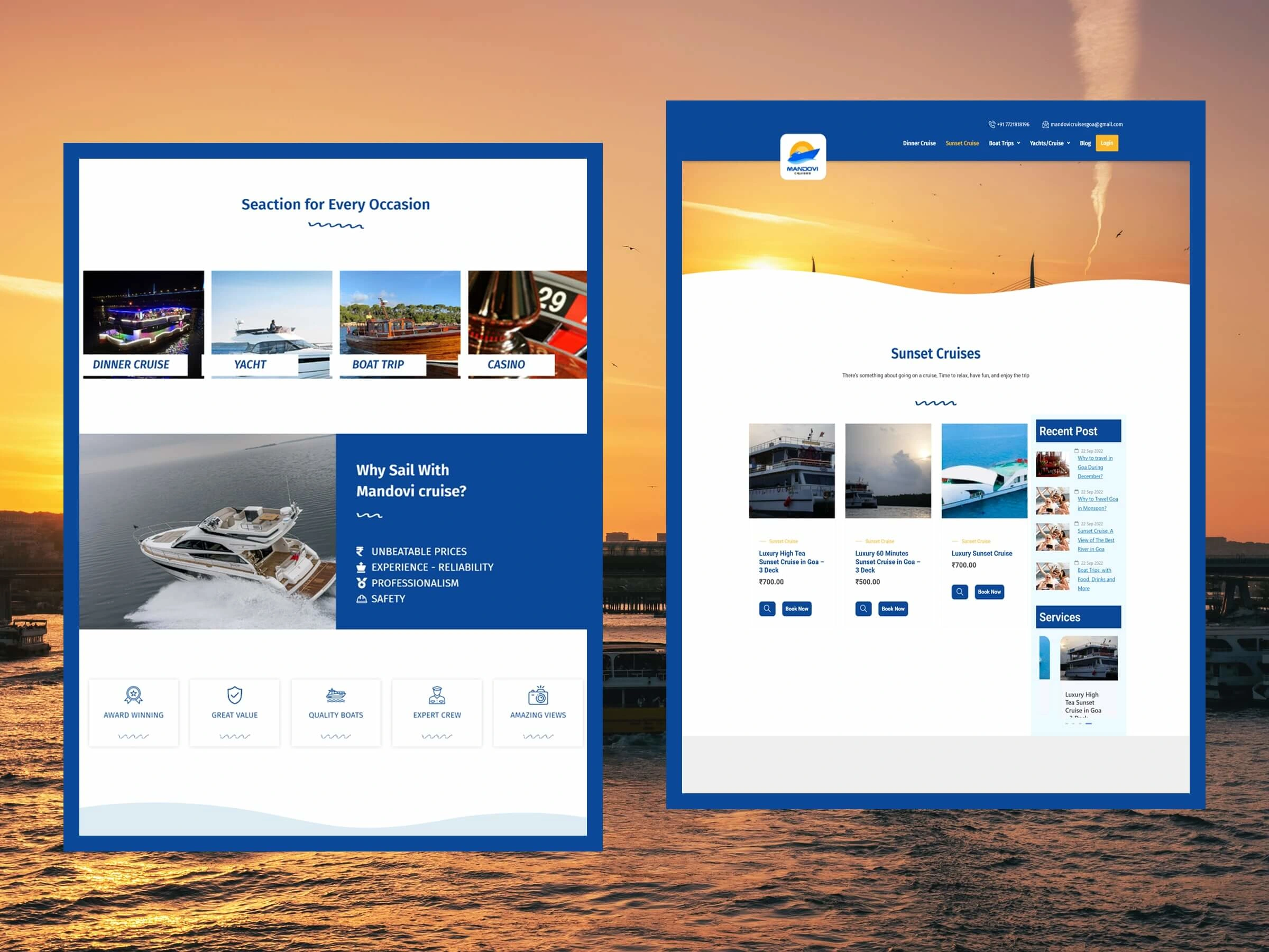 home page section & products page