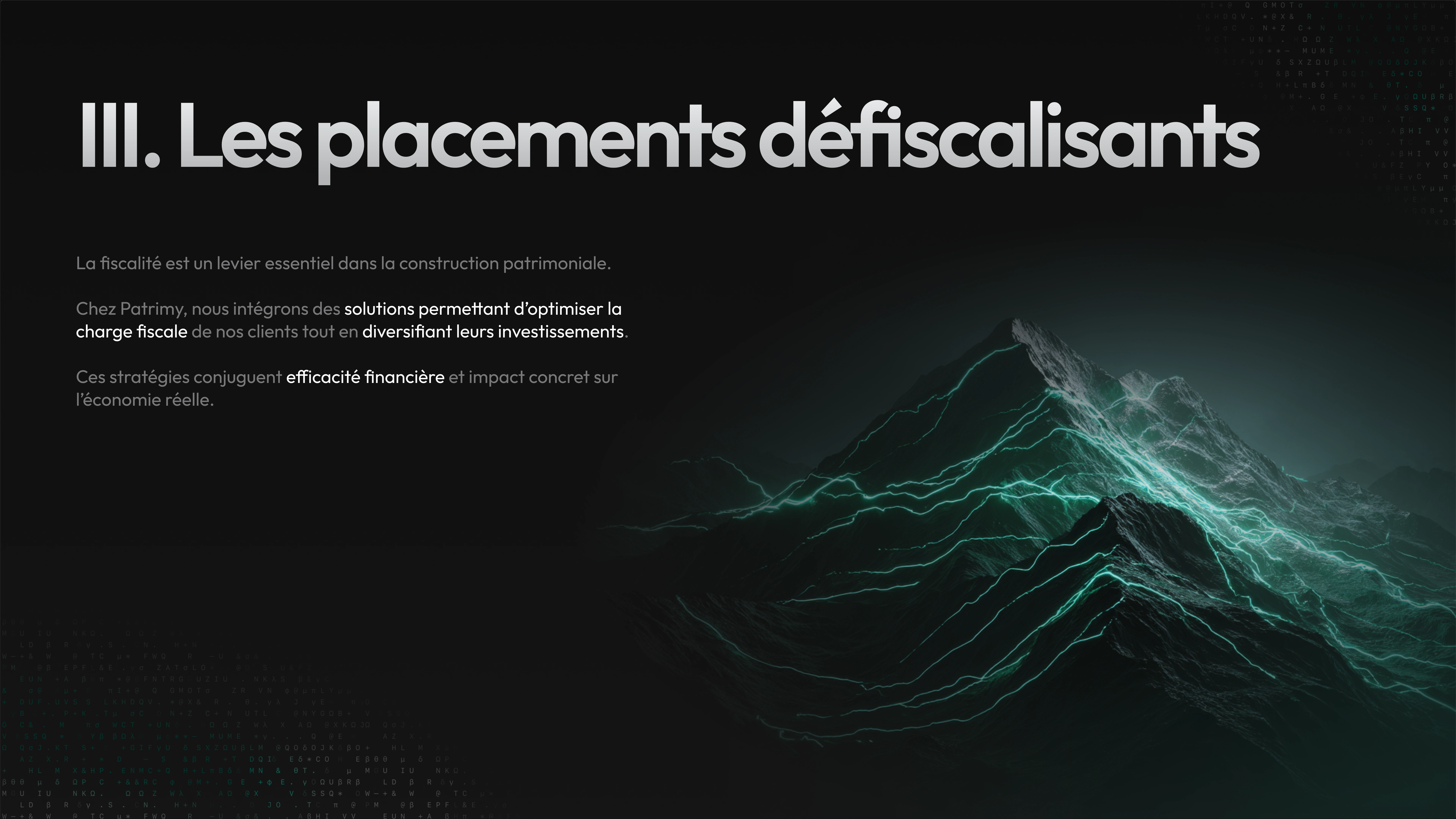 Slide highlighting Patrimy’s tax-optimized investment strategies