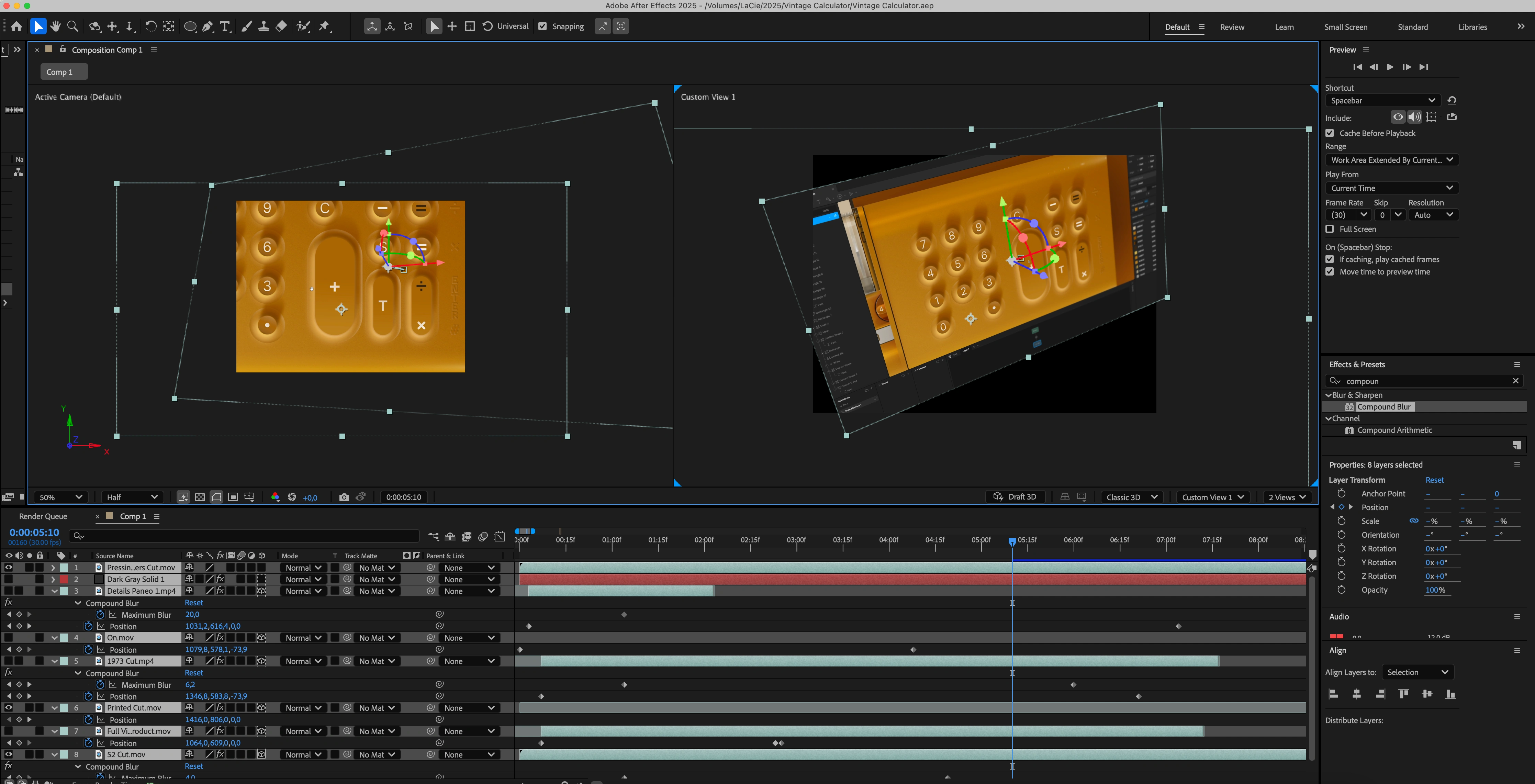Olivetti Divisumma 18 **After Effects**: Camera zooms, depth effects, and soft transitions
