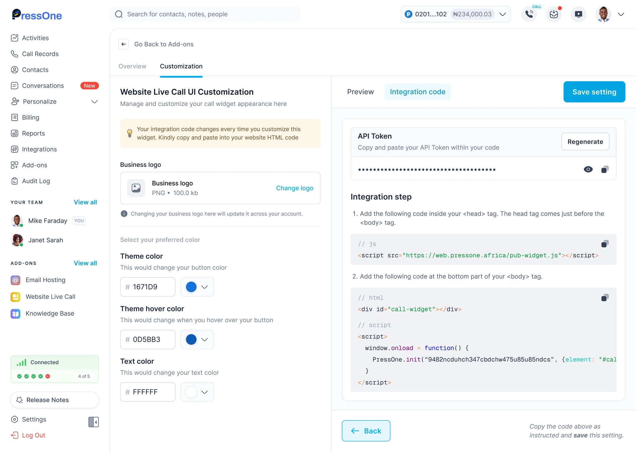 Add-ons: Web Live Call UI Customization