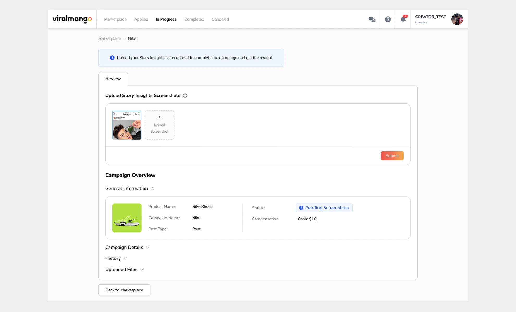 Old creator campaign management flow