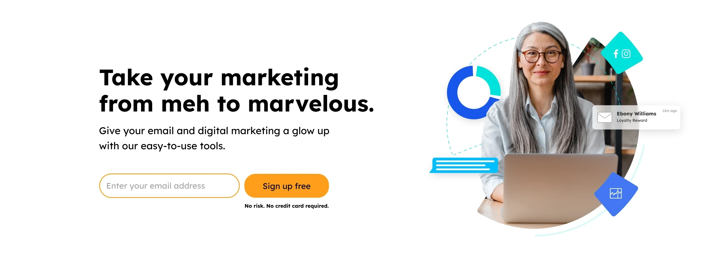 Hero section with graphic highlighting general features.