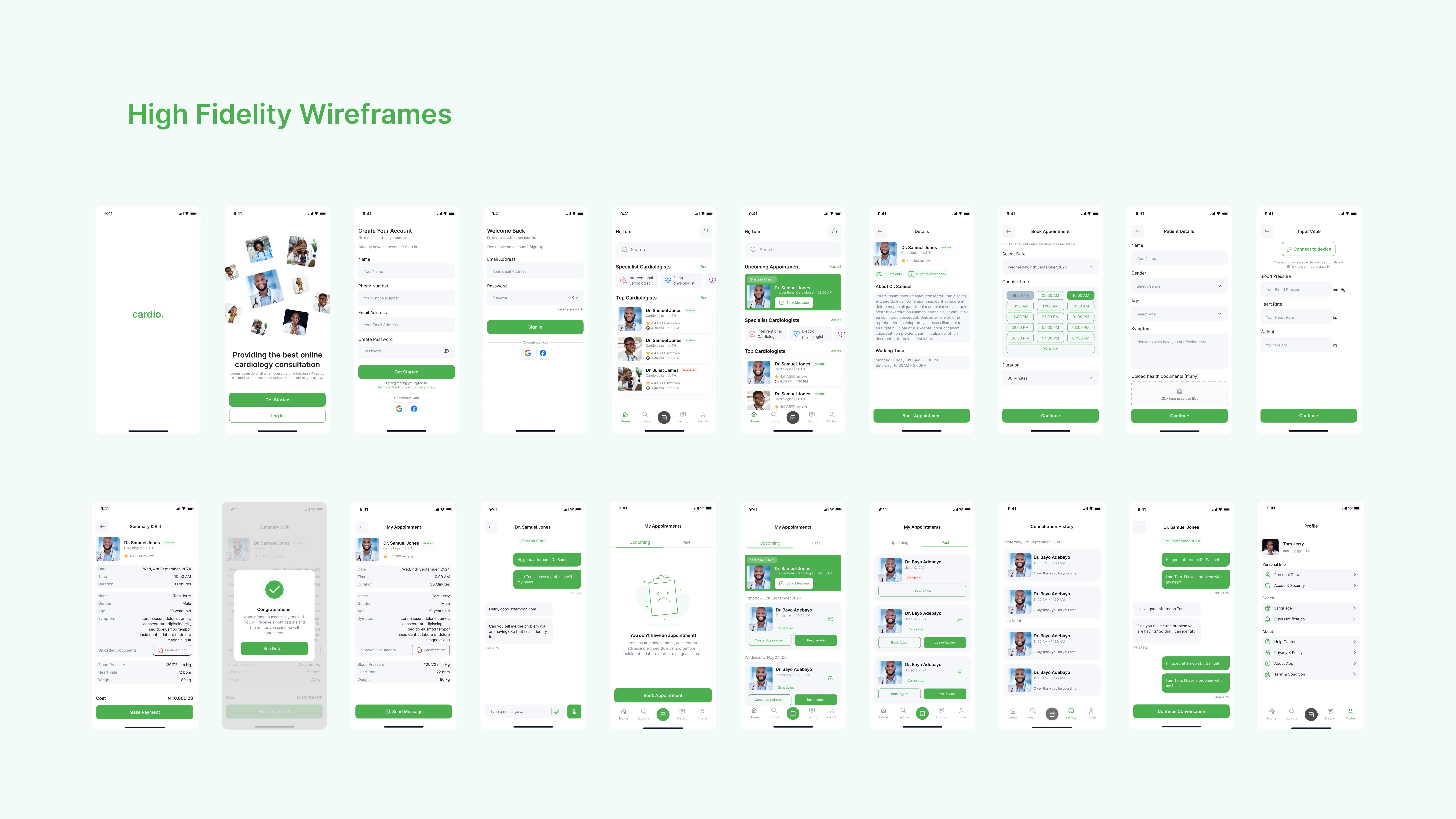 High Fidelity Wireframes