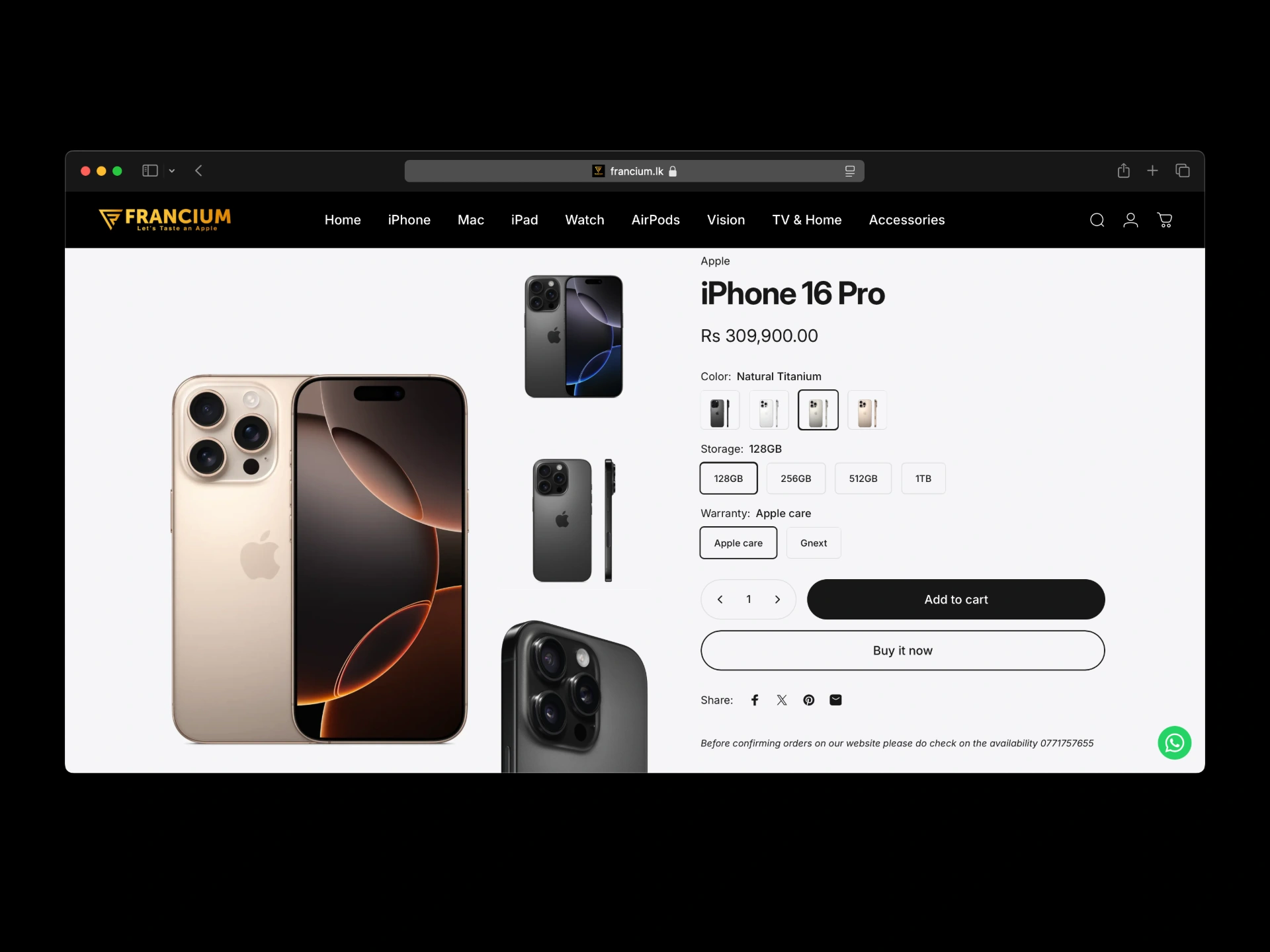Francium.lk Single Product Page