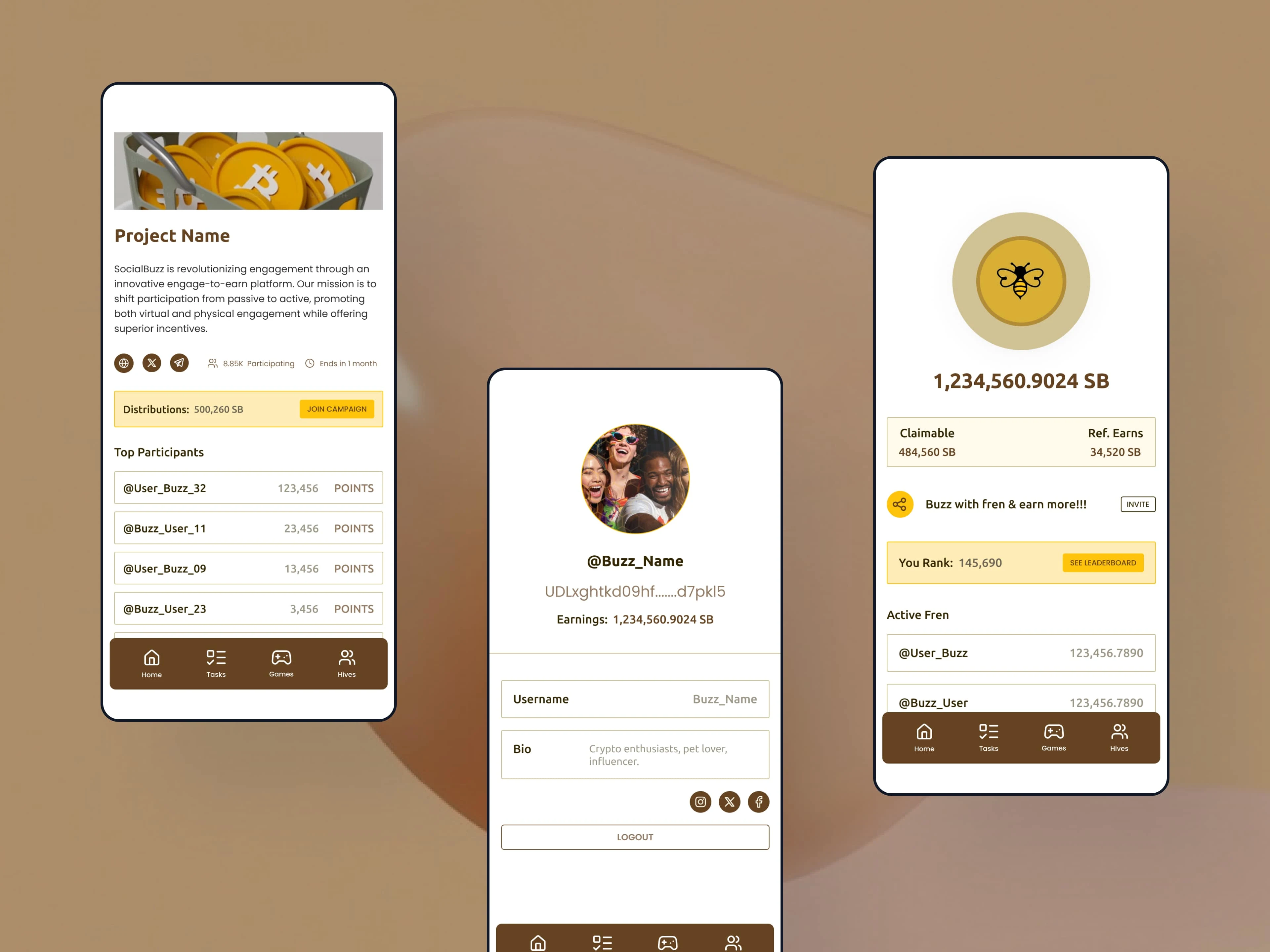 Profile, Rewards & Partnering Project Details - Light Screen Pages