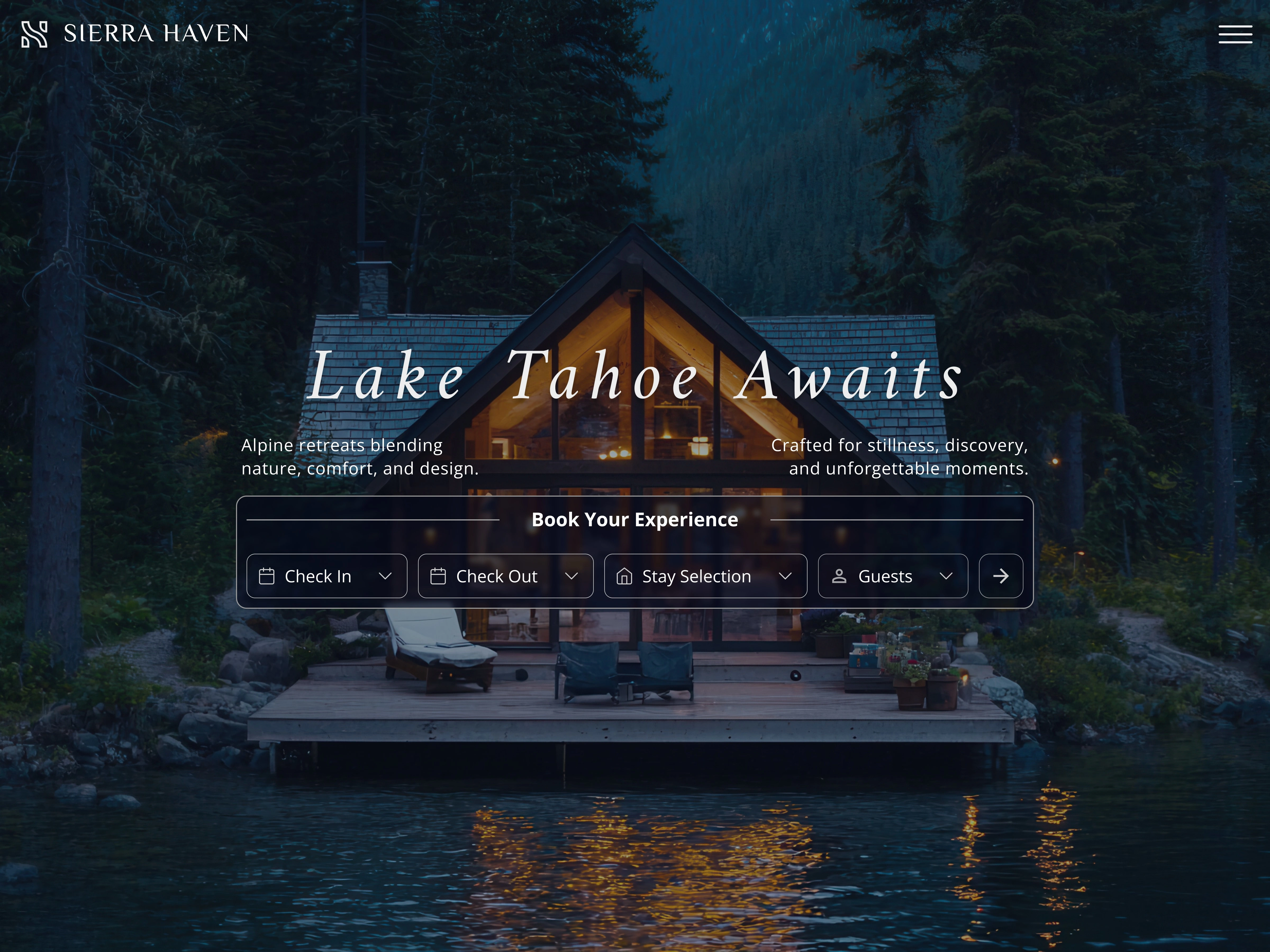 Alternative hero section of moody property on the lake.