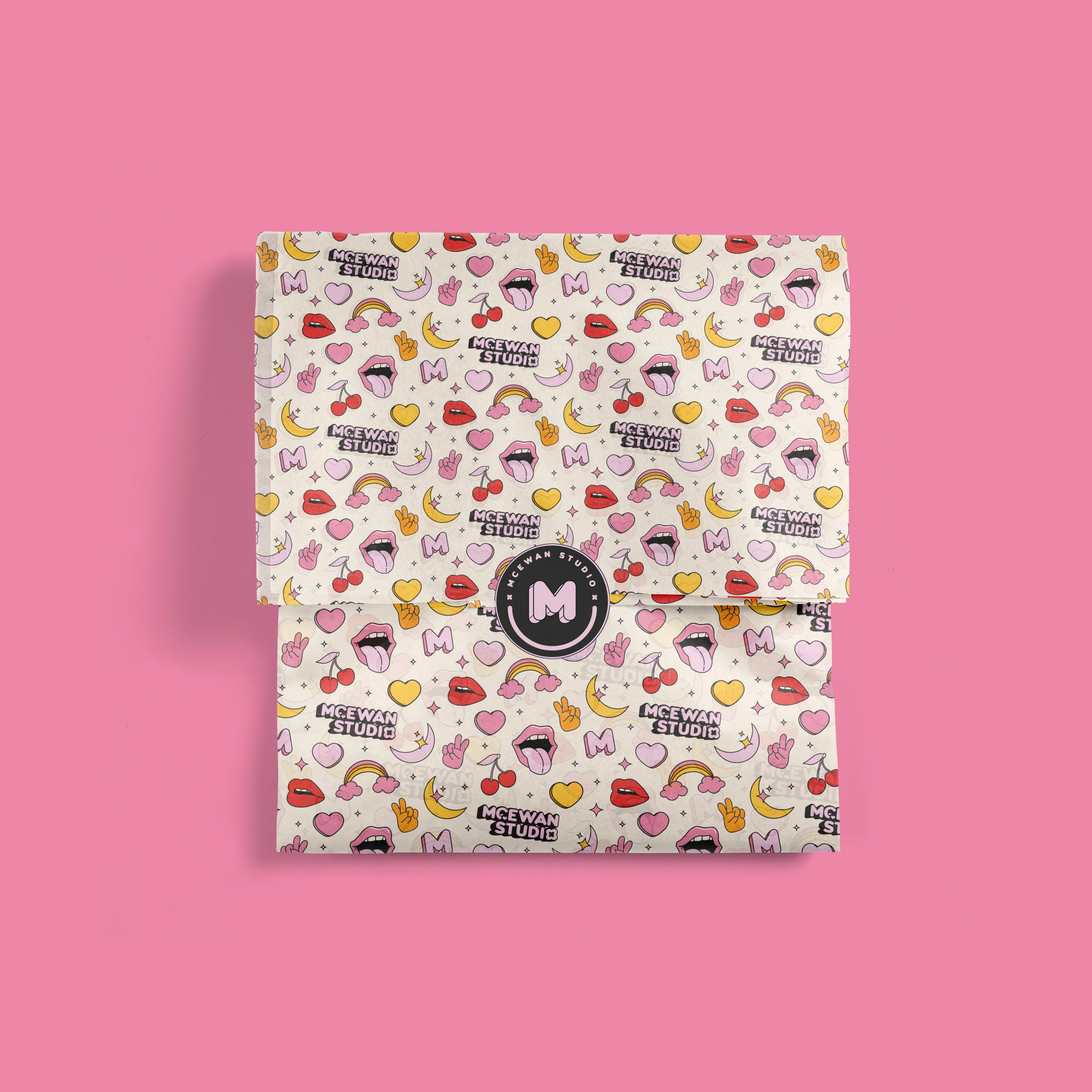 Wrapping paper showing brand pattern