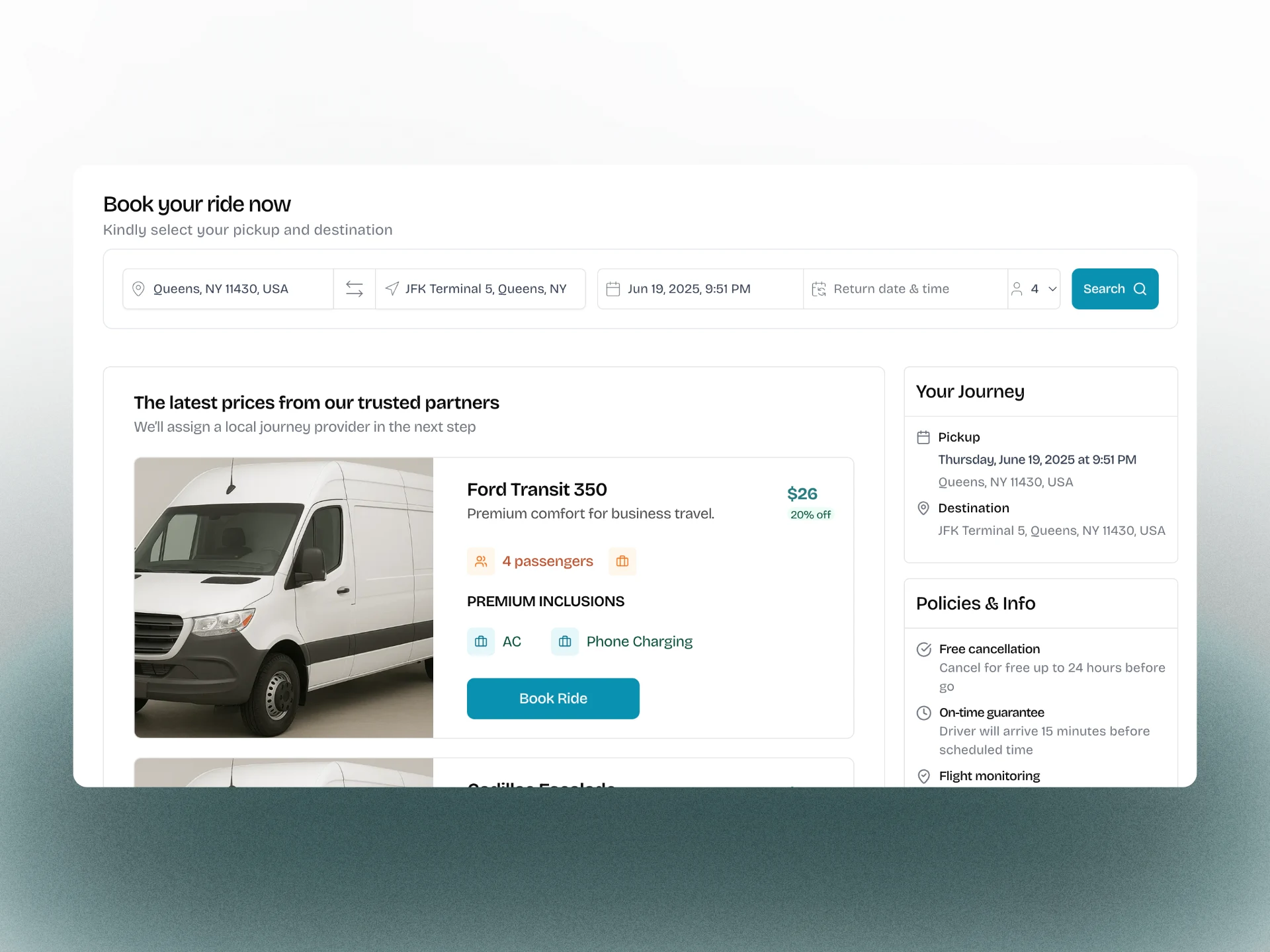 Book your ride section