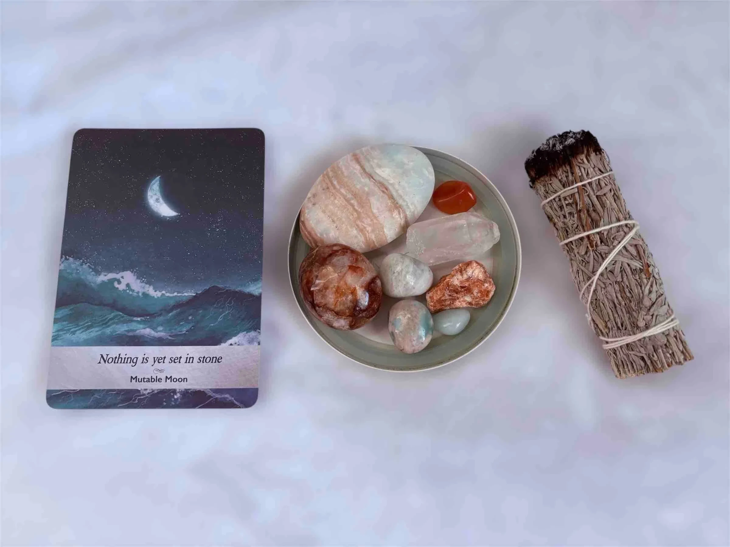 Personal image by Keeley Roberts: Blue Sage Bundle & Reference: Moonology Oracle Cards by Yasmin Boland
