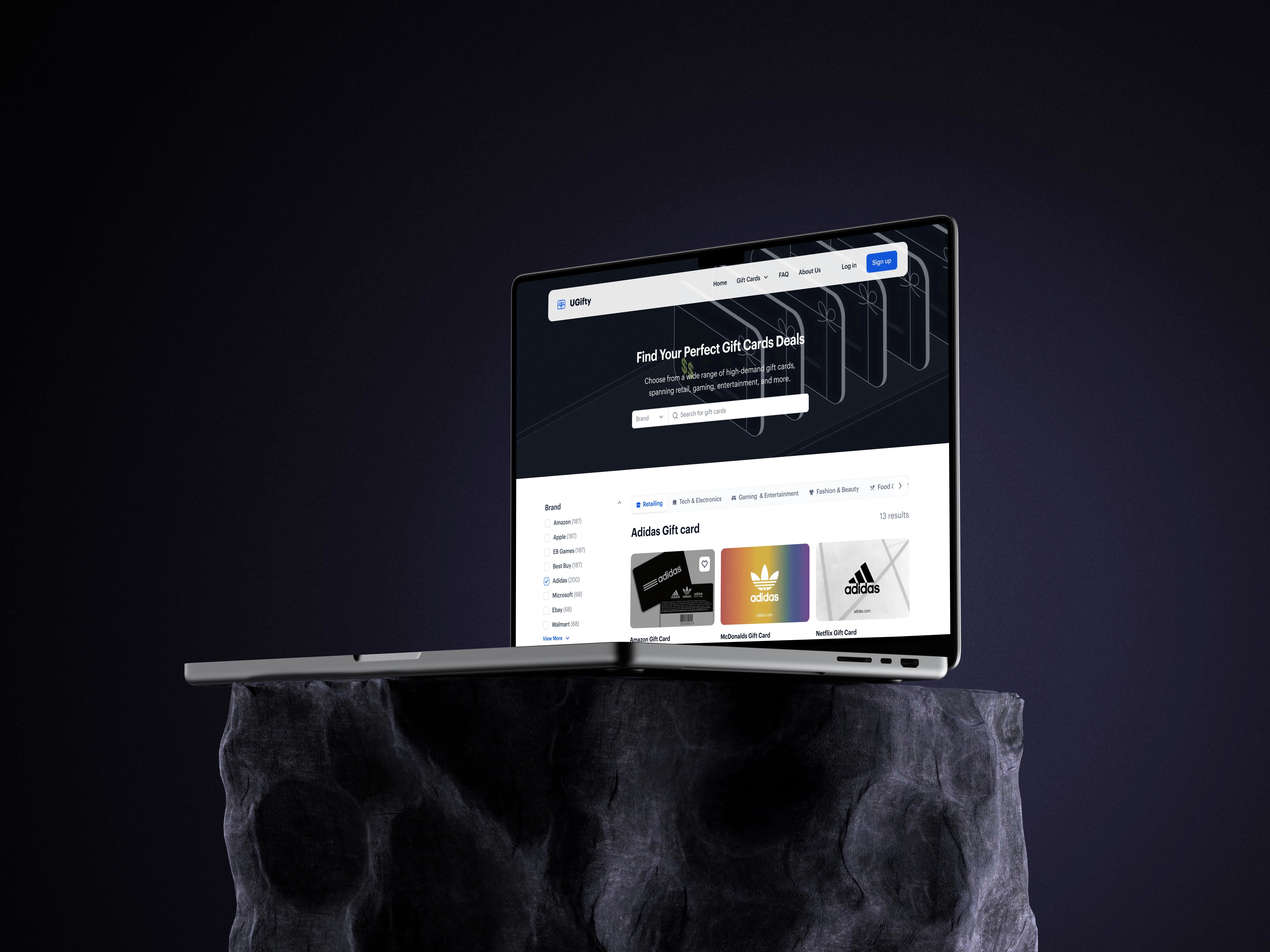 Gift card trading platform mockup