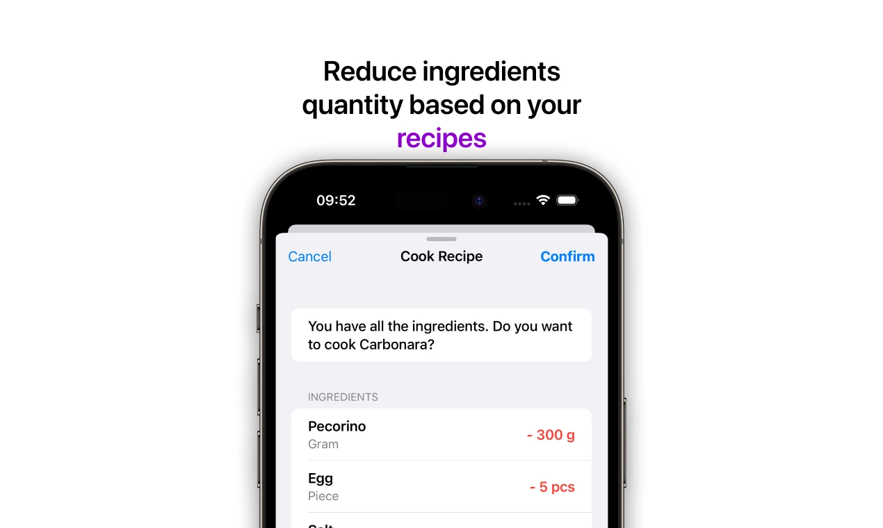 Recipe consume ingredients page