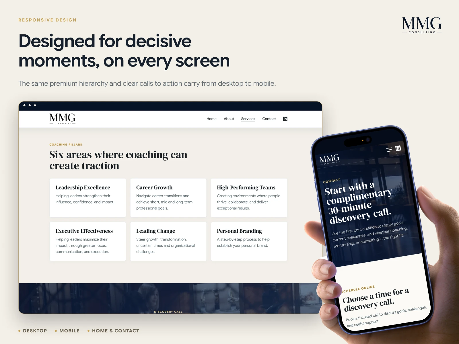 Responsive layouts for desktop and mobile keep the inquiry experience consistent across breakpoints.