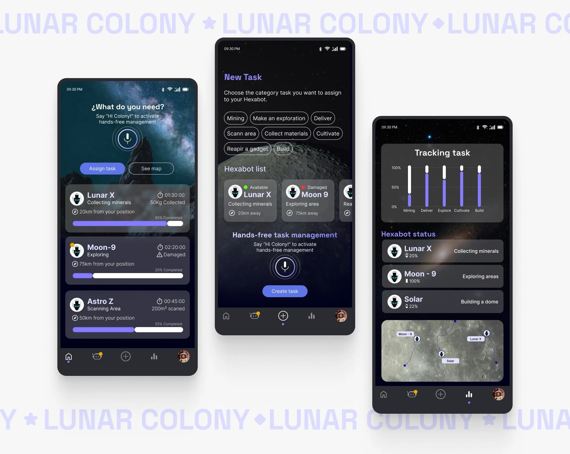 Lunar Colony app screens mockup