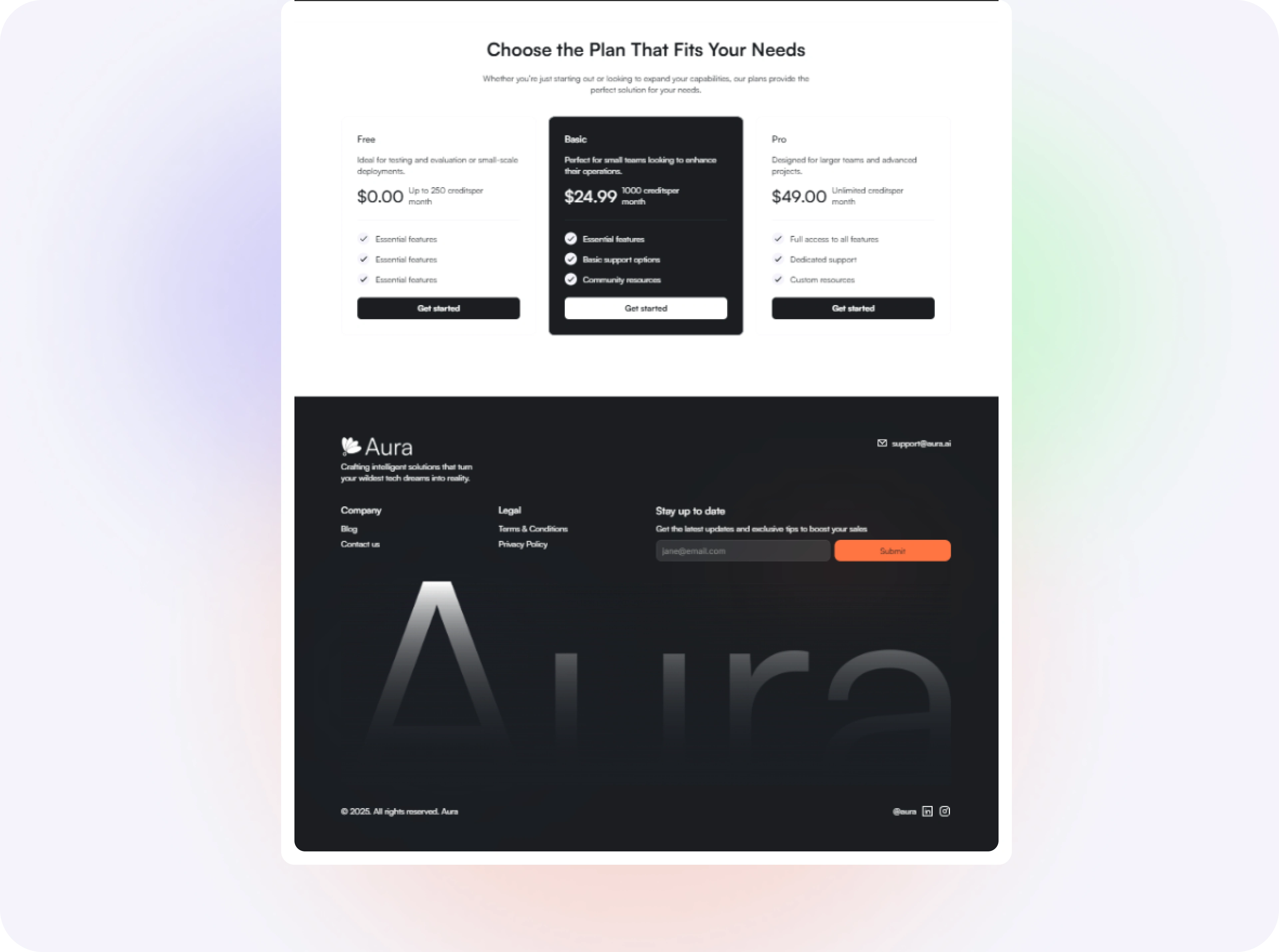 Pricing section / Footer