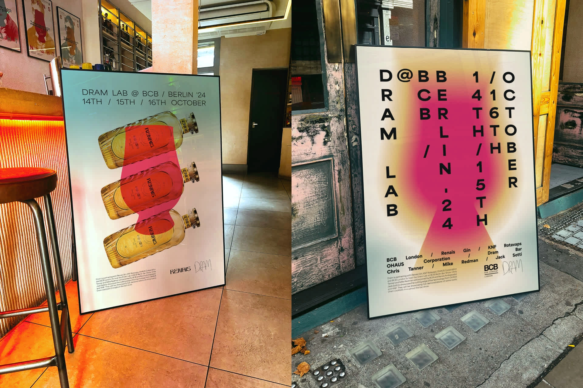Mockup files I custom-made for the bar to showcase A0 posters designed for clients and collaborators. The files work with Photoshop smart objects, allowing us to easily switch out the poster in the frame.
