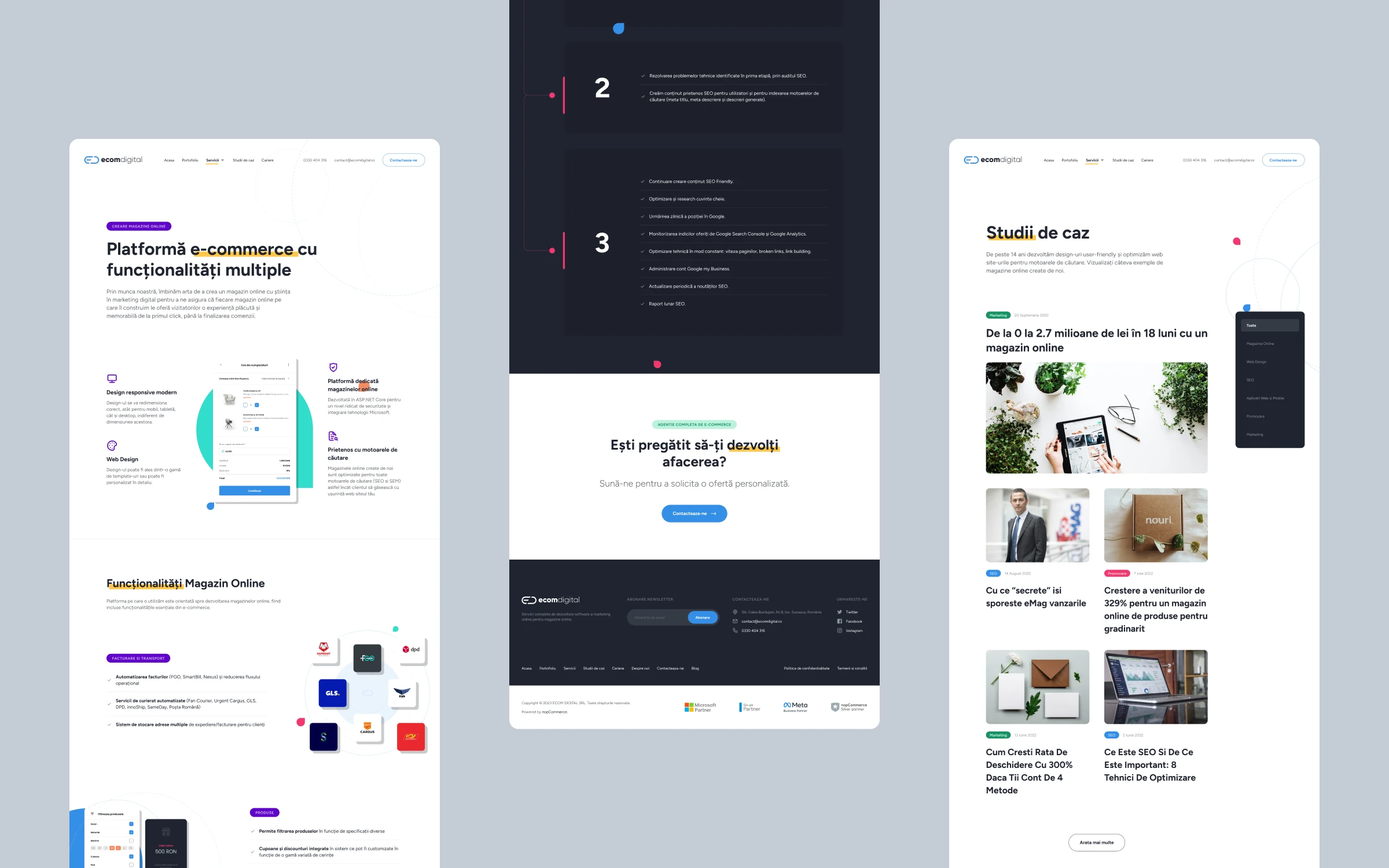 Snapshots of the different website pages I designed