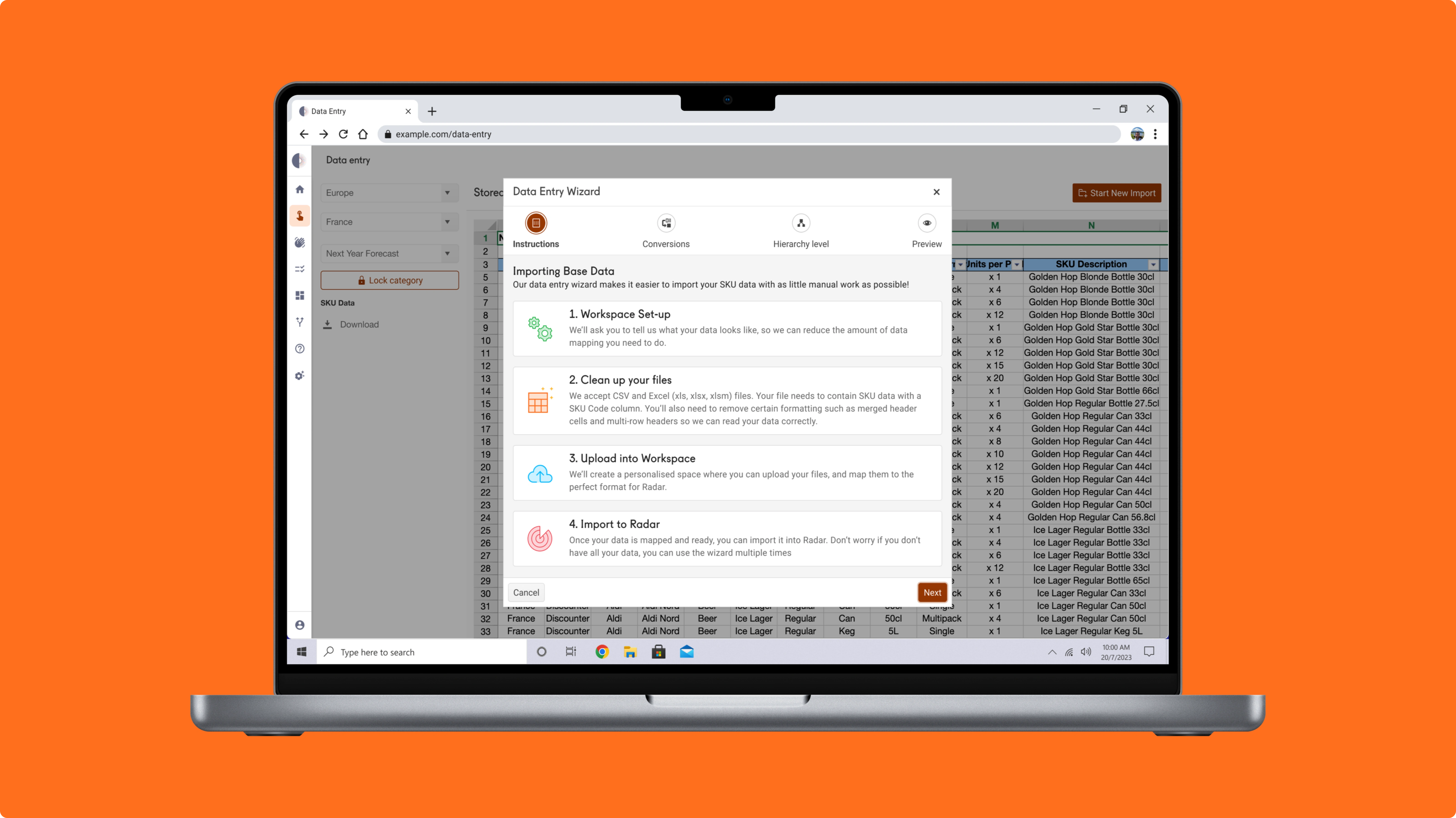 First step of real wizard set-up dialog (Matching the product's existing design system)