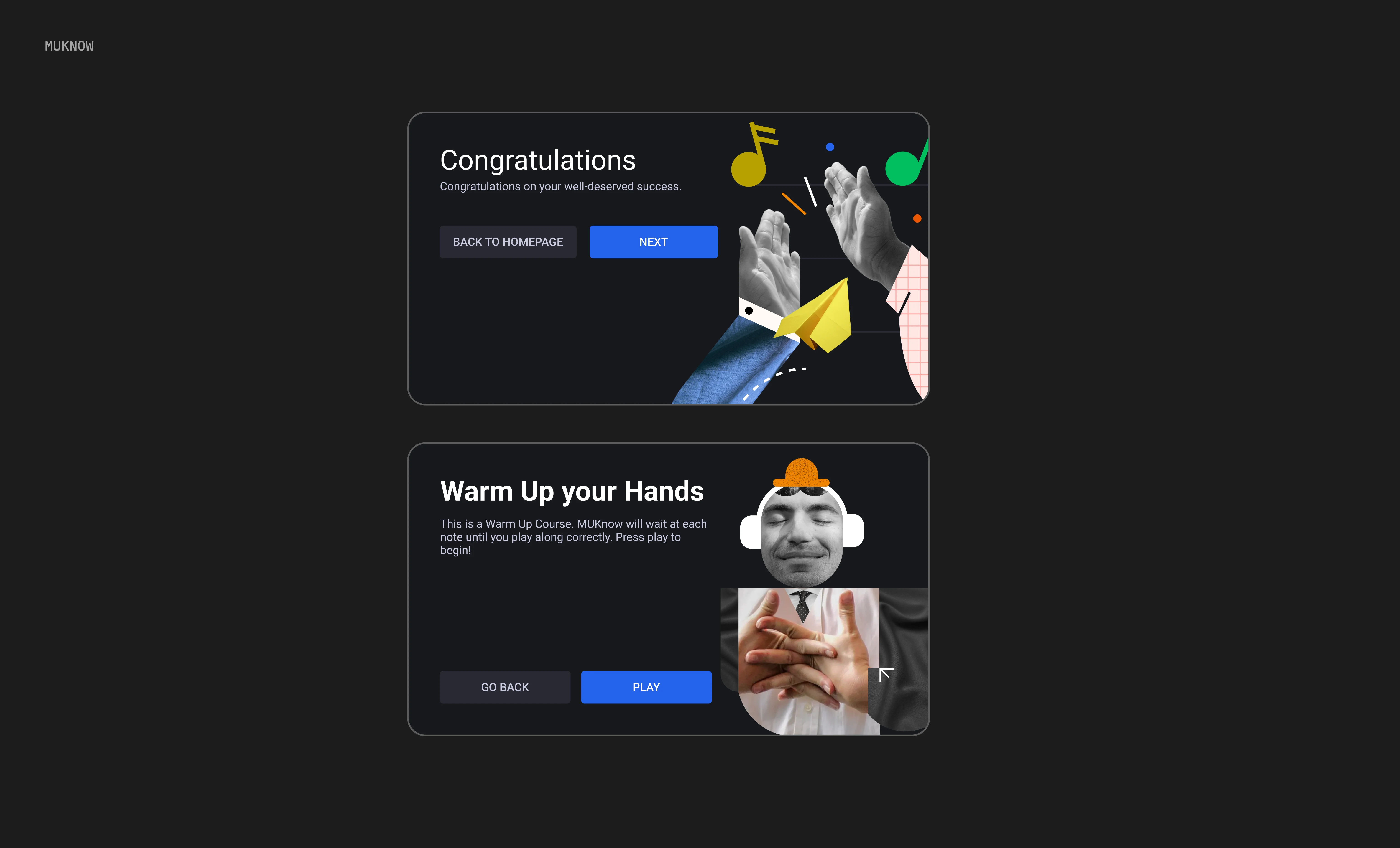 User Progression screens