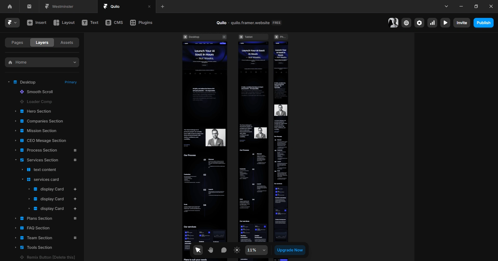 Framer Interface for Quilo