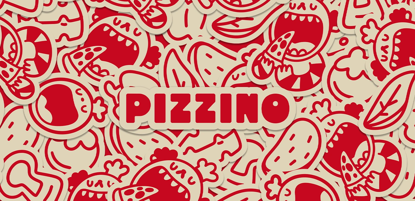Sticker collection featuring pizza mascot characters and catchy food quotes.