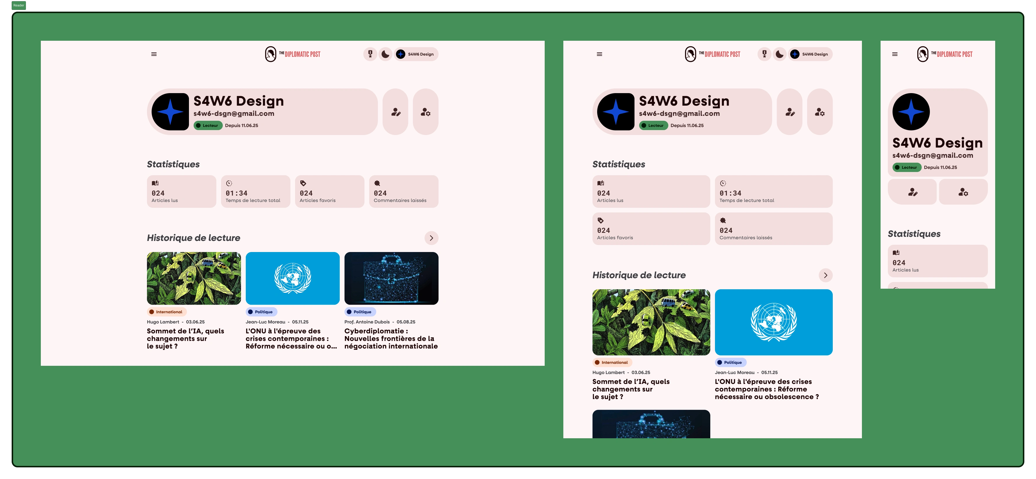 The reader profile page