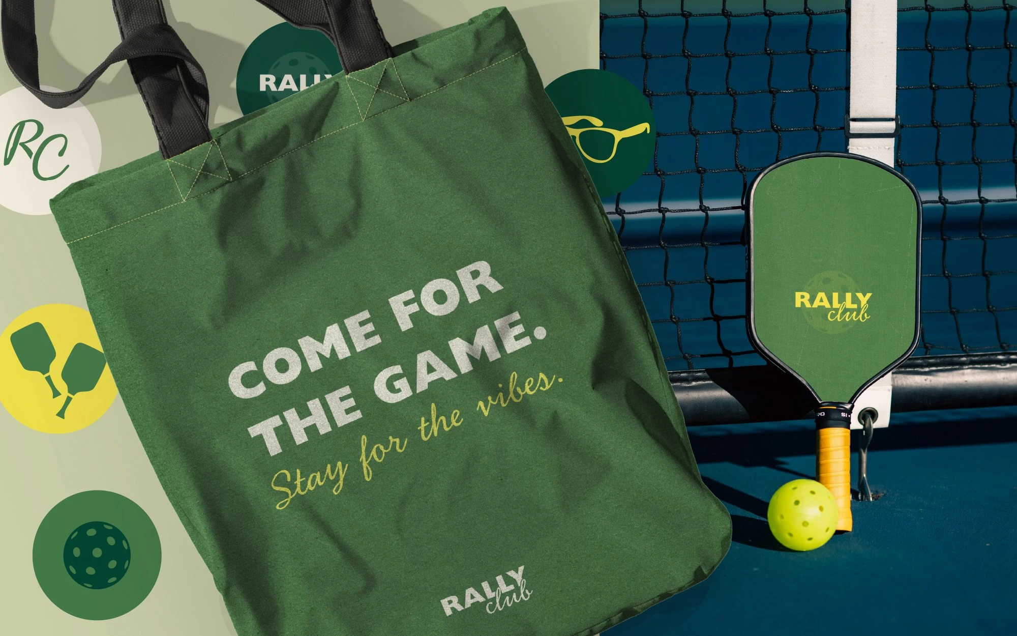 Collateral (sticker, tote band and pickleball racket) design 