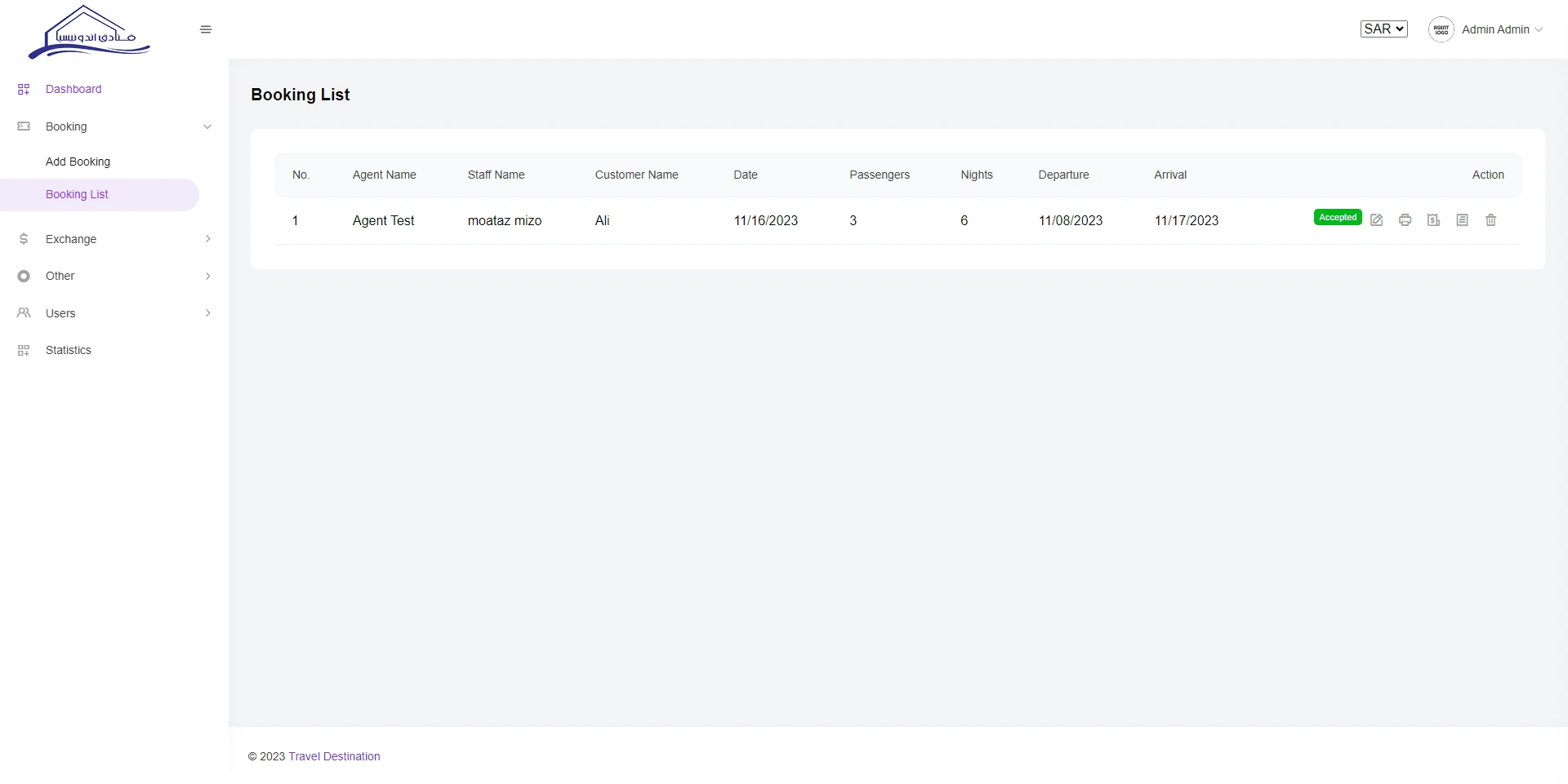 Booking list