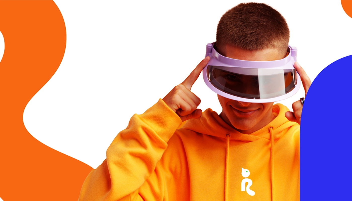 Youthful model in orange Catrick hoodie