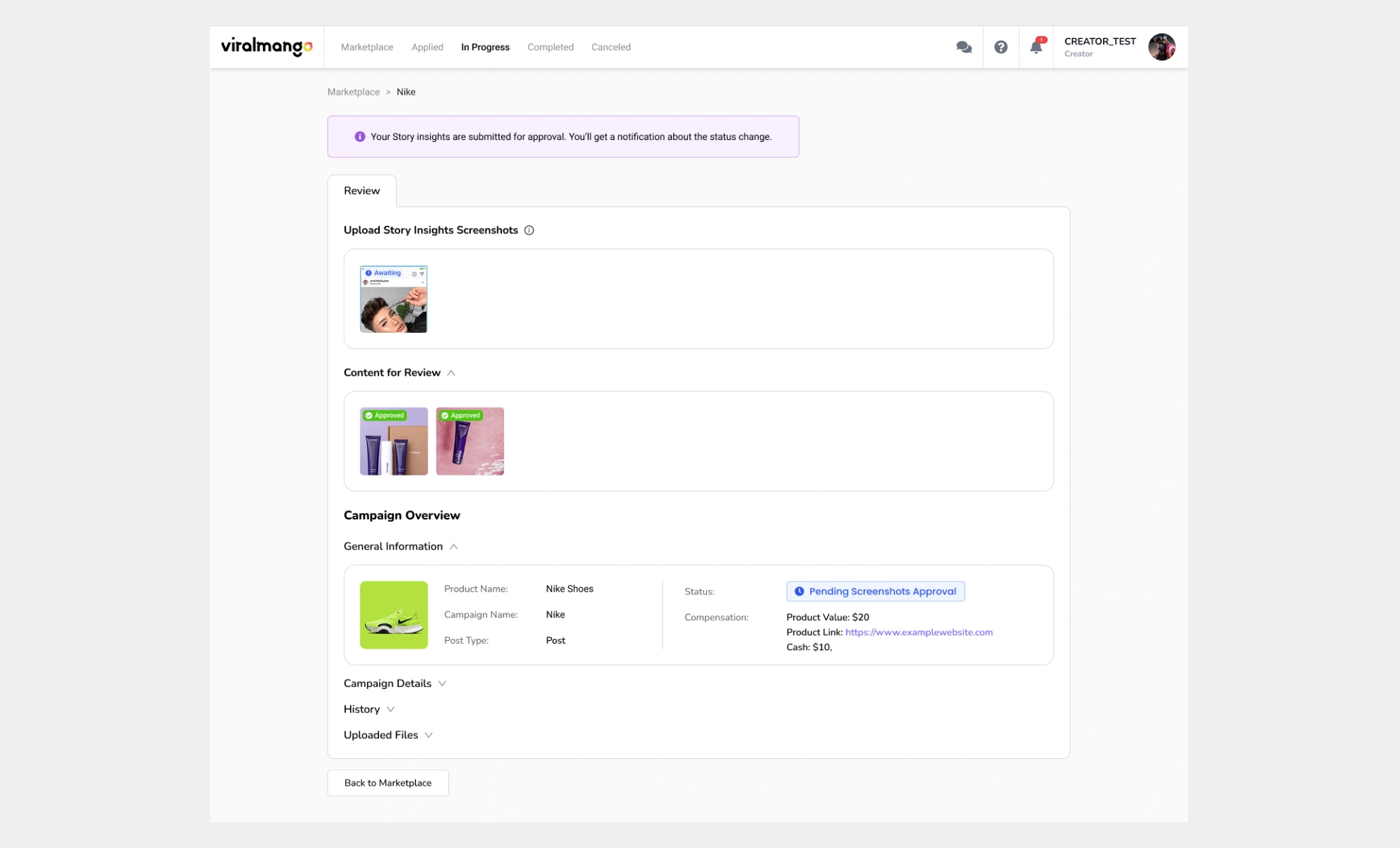 Old creator campaign management flow