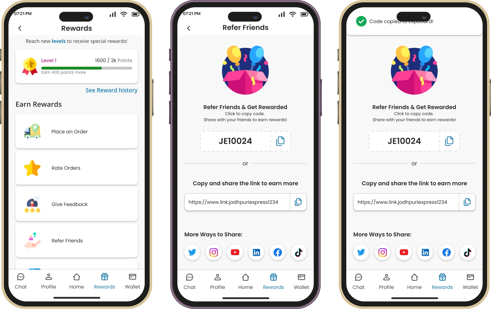 Referral feature screen designs