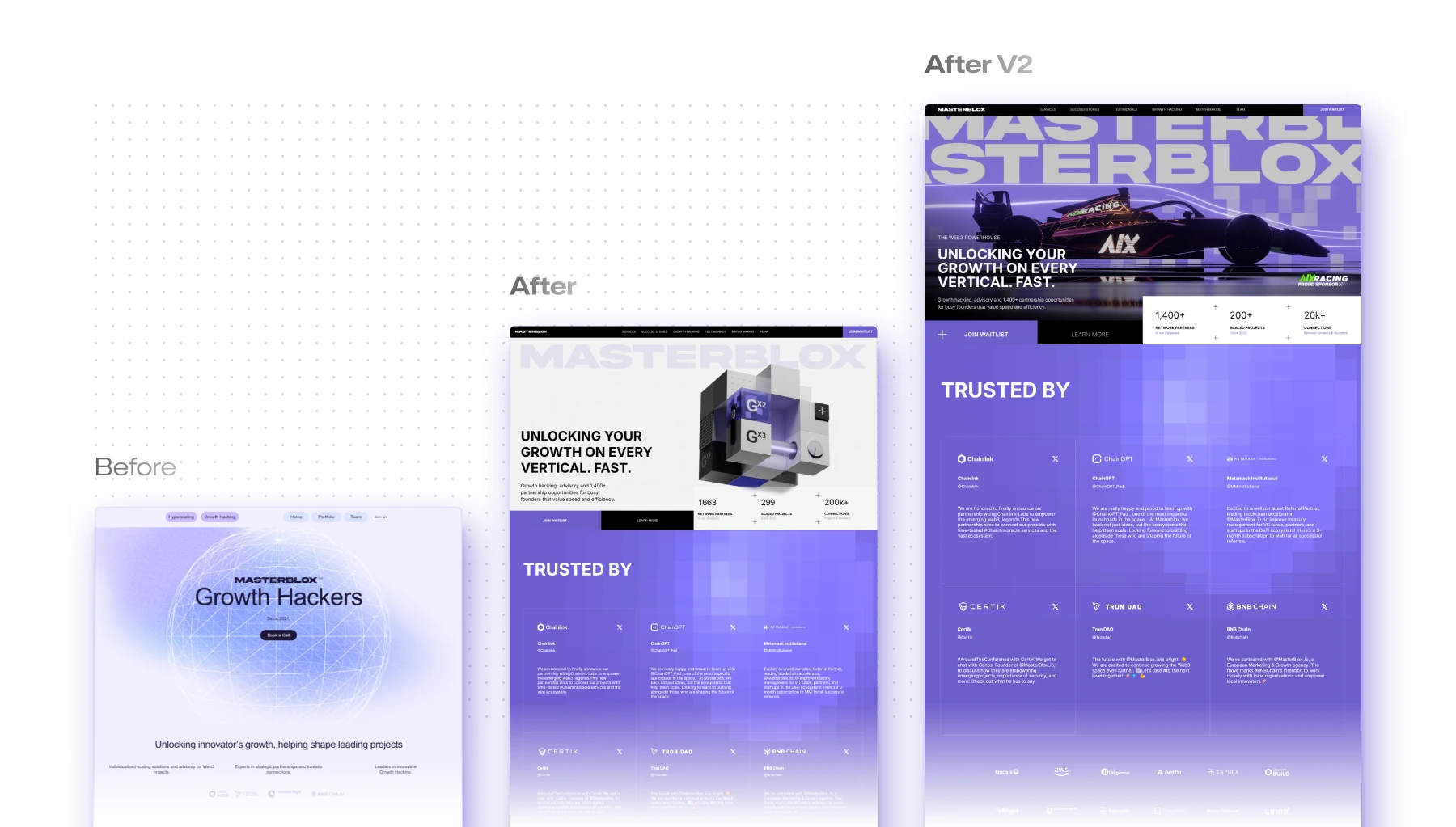 Masterblox landed a formula team sponsorship. We updated the hero section to reflect this incredible achievement.