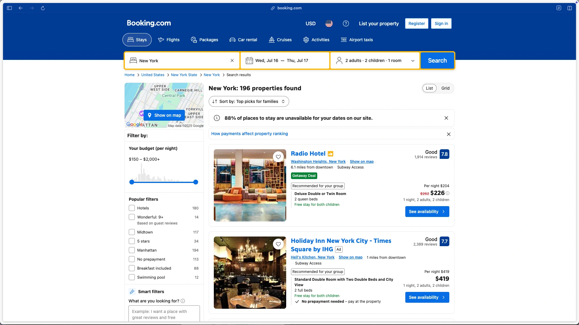 Current Booking.com Search Result Page