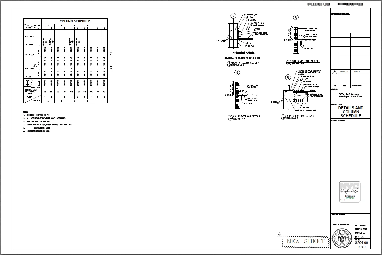 Column Schedule and Base Details