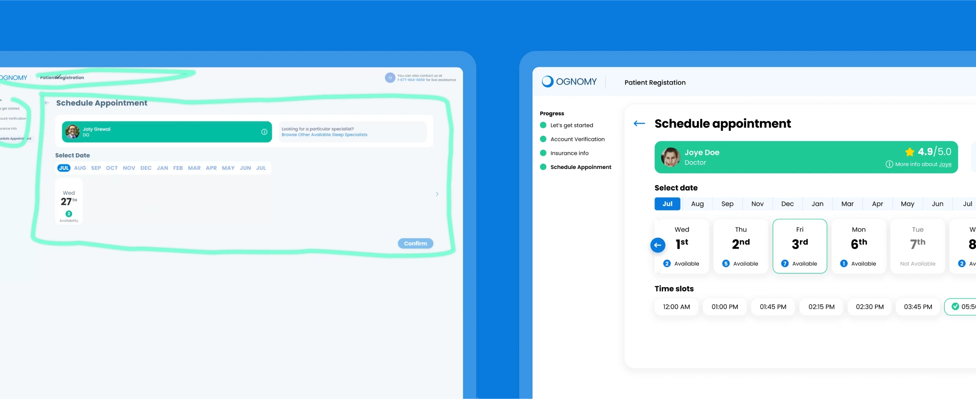 Schedule appointment: Old UX/UI vs New